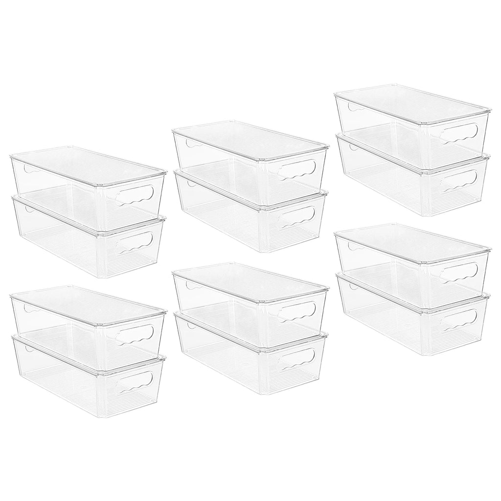 Vtopmart 8pcs Clear Organizers and Storage Bins with Lids, Stackable Plastic Storage Containers with Handles for Fridge, Freezer, Pantry, Cabinet, Kitchen Organization