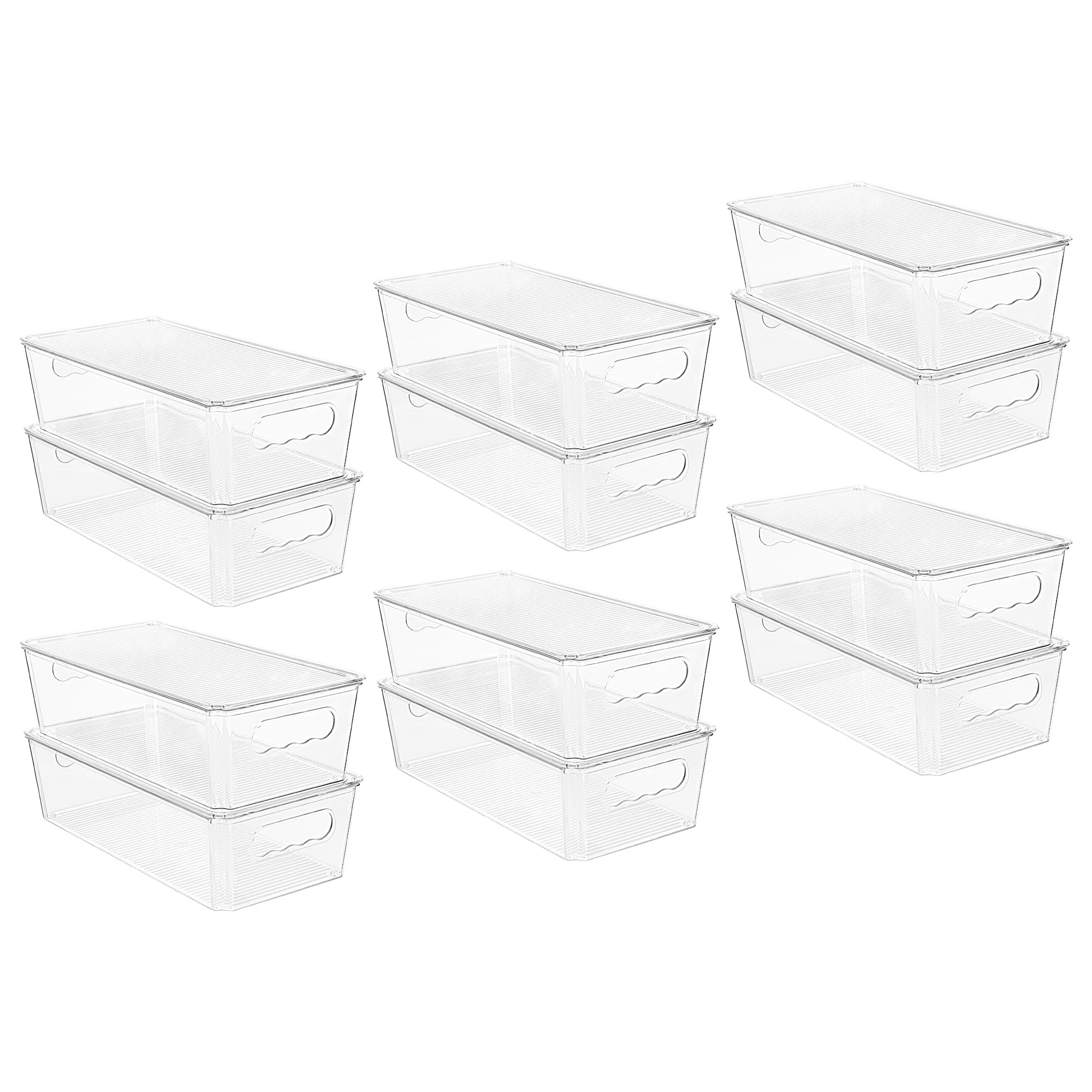 Vtopmart 8pcs Clear Organizers and Storage Bins with Lids, Stackable Plastic Storage Containers with Handles for Fridge, Freezer, Pantry, Cabinet, Kitchen Organization