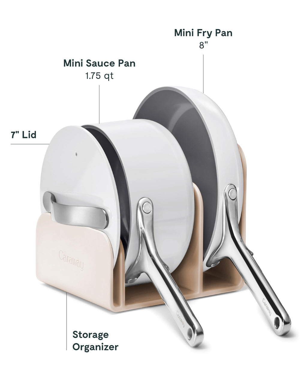 Caraway Mini Cookware Set - Non-Stick Ceramic Fry Pan (1.05 qt, 8") Sauce Pan (1.75 qt) & Storage Rack - Non Toxic, PTFE & PFOA Free - Oven Safe & Stovetop Agnostic (Gas, Electric & Induction) - Cream