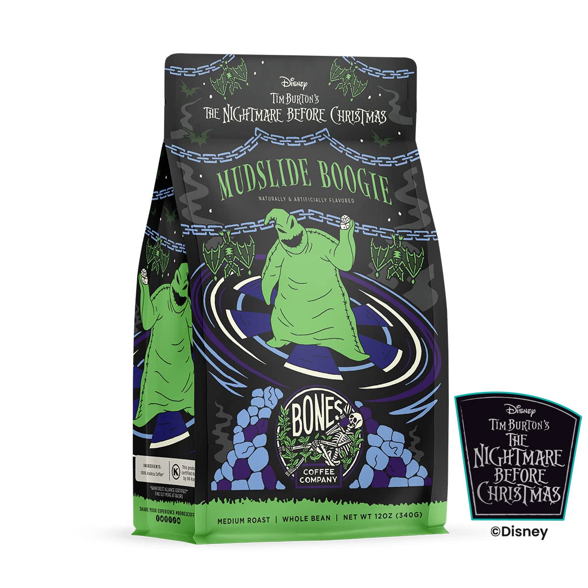 Bones Coffee Company Fallout Rocky Route 66, Rocky Road Flavored Coffee, Medium Roast Low Acid Arabica Beans Compatible with Auto drip and French Press Coffee Maker, 12 Oz Ground