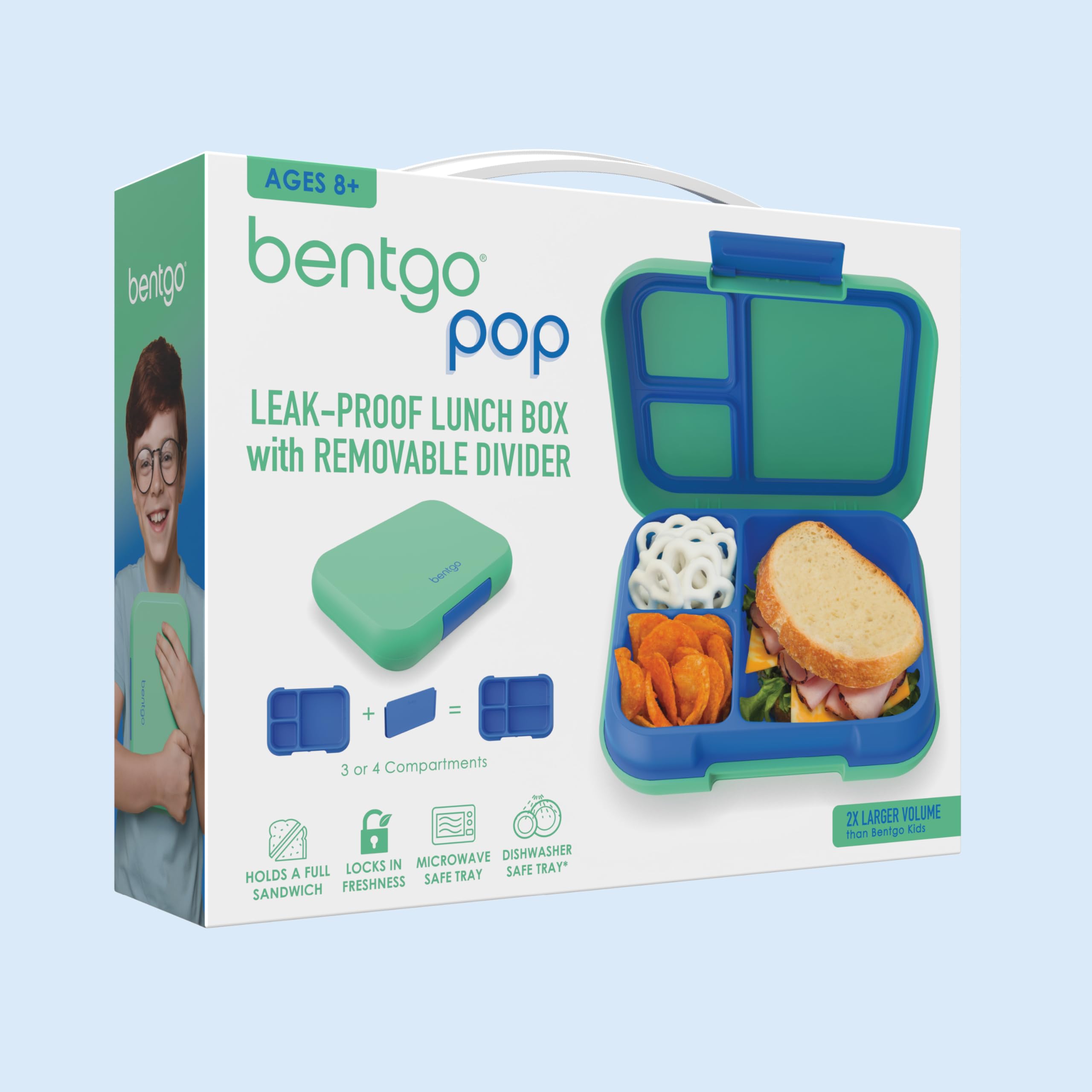 Bentgo Pop - Leak-Proof Lunch Box & Removable Divider for Ages 8+ & Teens - Lunch Container Holds 5 Cups of Food; 3-4 Compartments; Microwave/Dishwasher Safe; 2 Year Warranty (Navy Blue/Chartreuse)