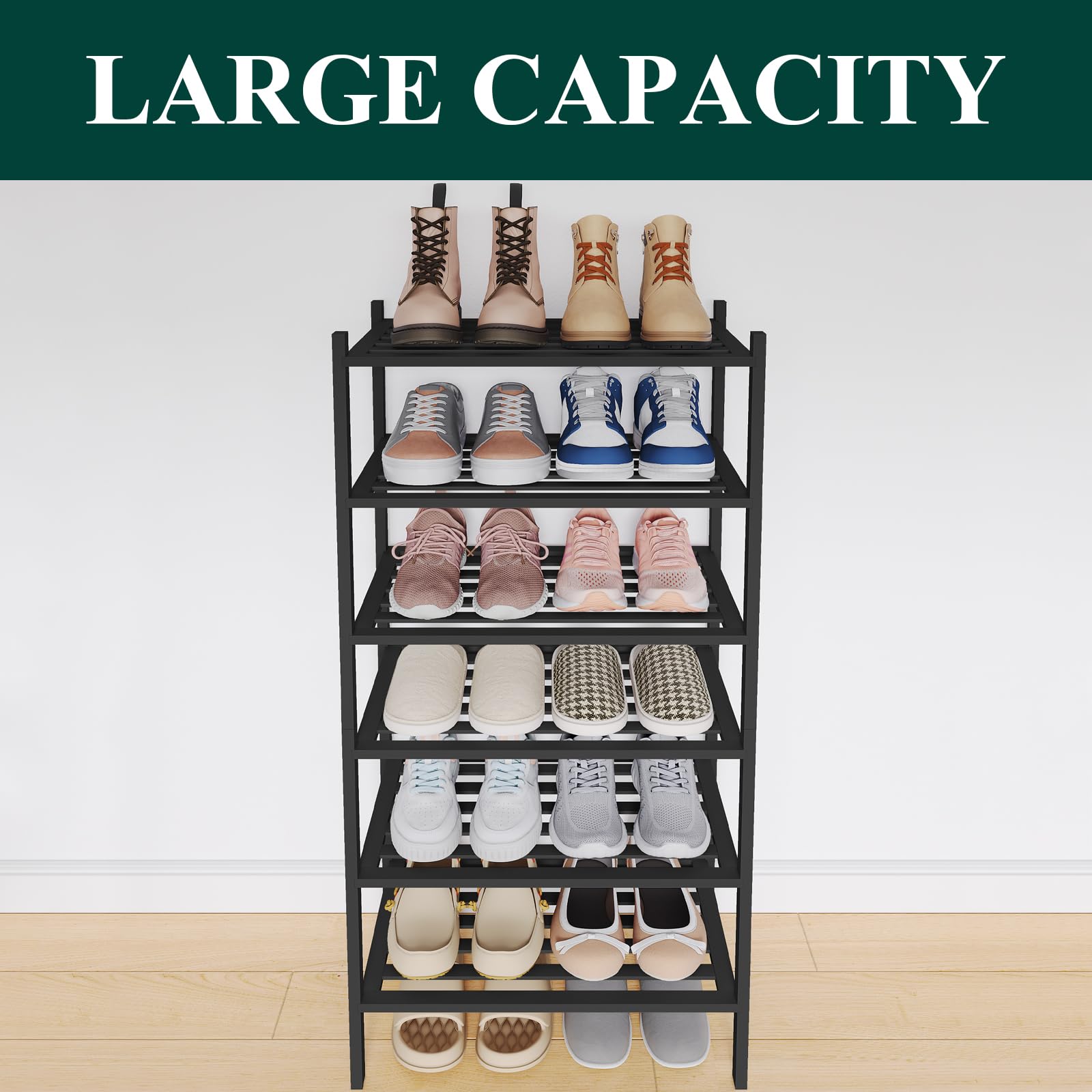 Smiry Bamboo Shoe Rack 3-Tier, Stackable Wooden Shoe Organizer for Entryway & Closet, Free Standing Wood Shoe Storage Shelf for Front Door & Small Spaces, Natural