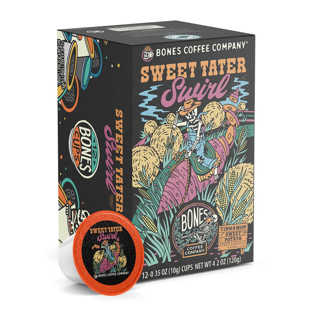 Bones Coffee Company Flavored Coffee Bones Cups Highland Grog Butterscotch Caramel | 12ct Single-Serve Coffee Pods Compatible with Keurig 1.0 & 2.0 Keurig Coffee Maker