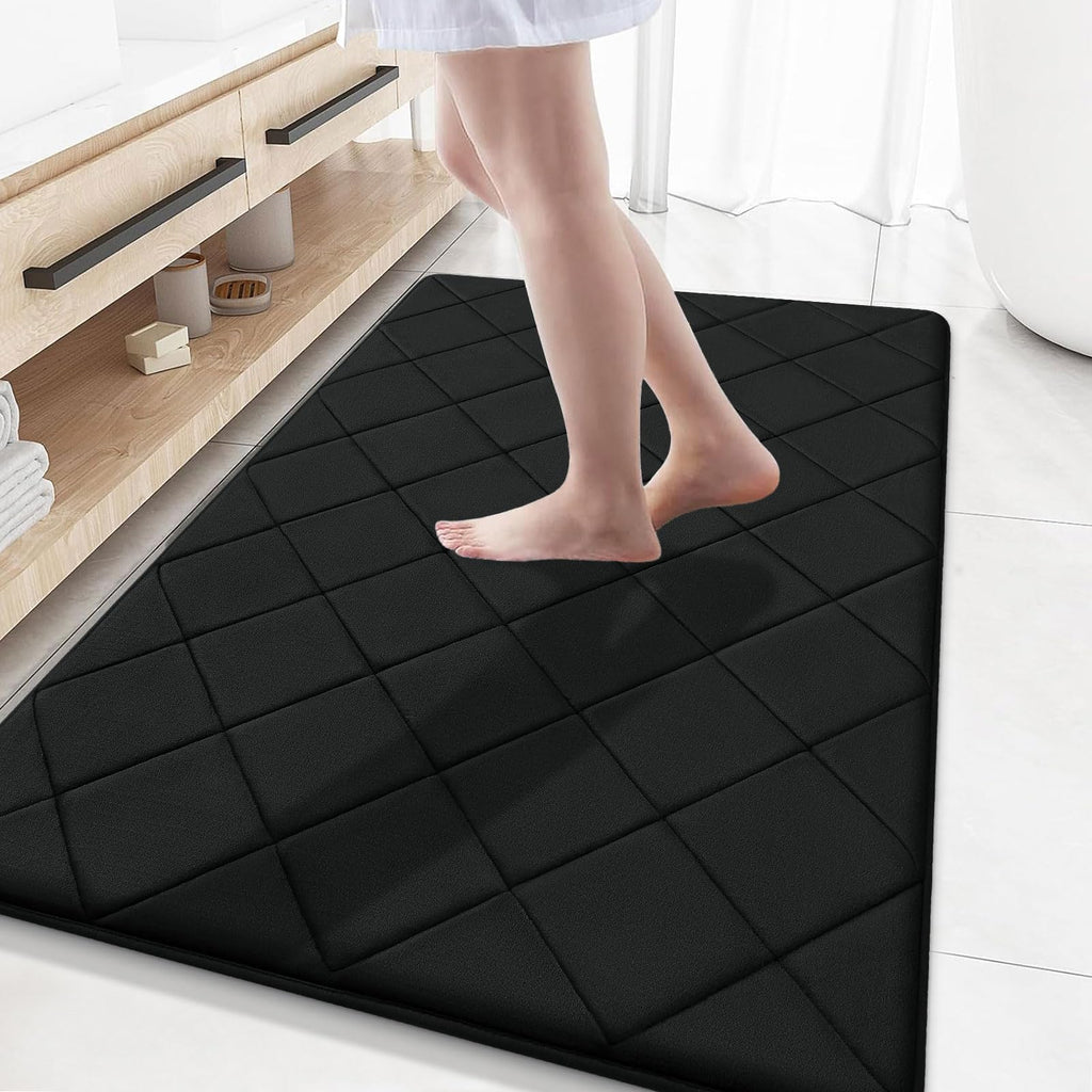 OLANLY Memory Foam Bath Mat 30x20, Ultra Soft and Absorbent Bathroom Rugs, Machine Washable, Comfortable Bath Carpet for Bathroom Floor, Tub and Shower, Black