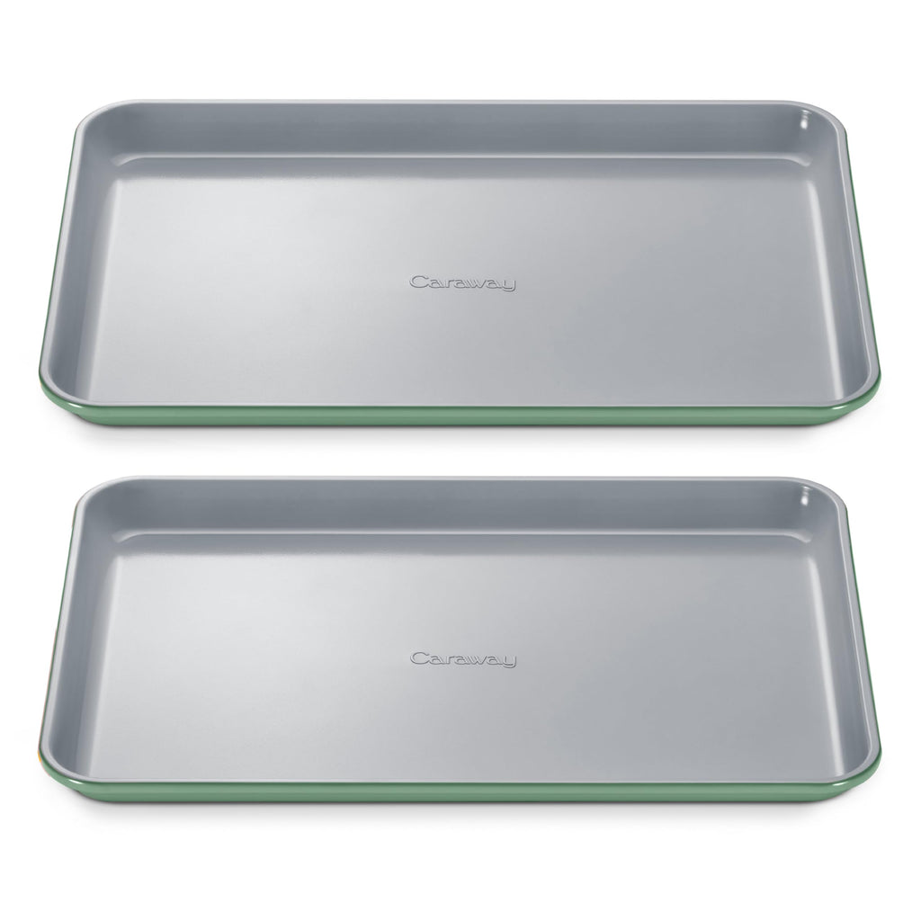 Caraway Non-Stick Ceramic Medium Baking Sheet Duo - Naturally Slick Ceramic Coating - Non-Toxic, PTFE & PFOA Free - Perfect for Baking, Roasting, and More - Medium (15" x 10") - Cream