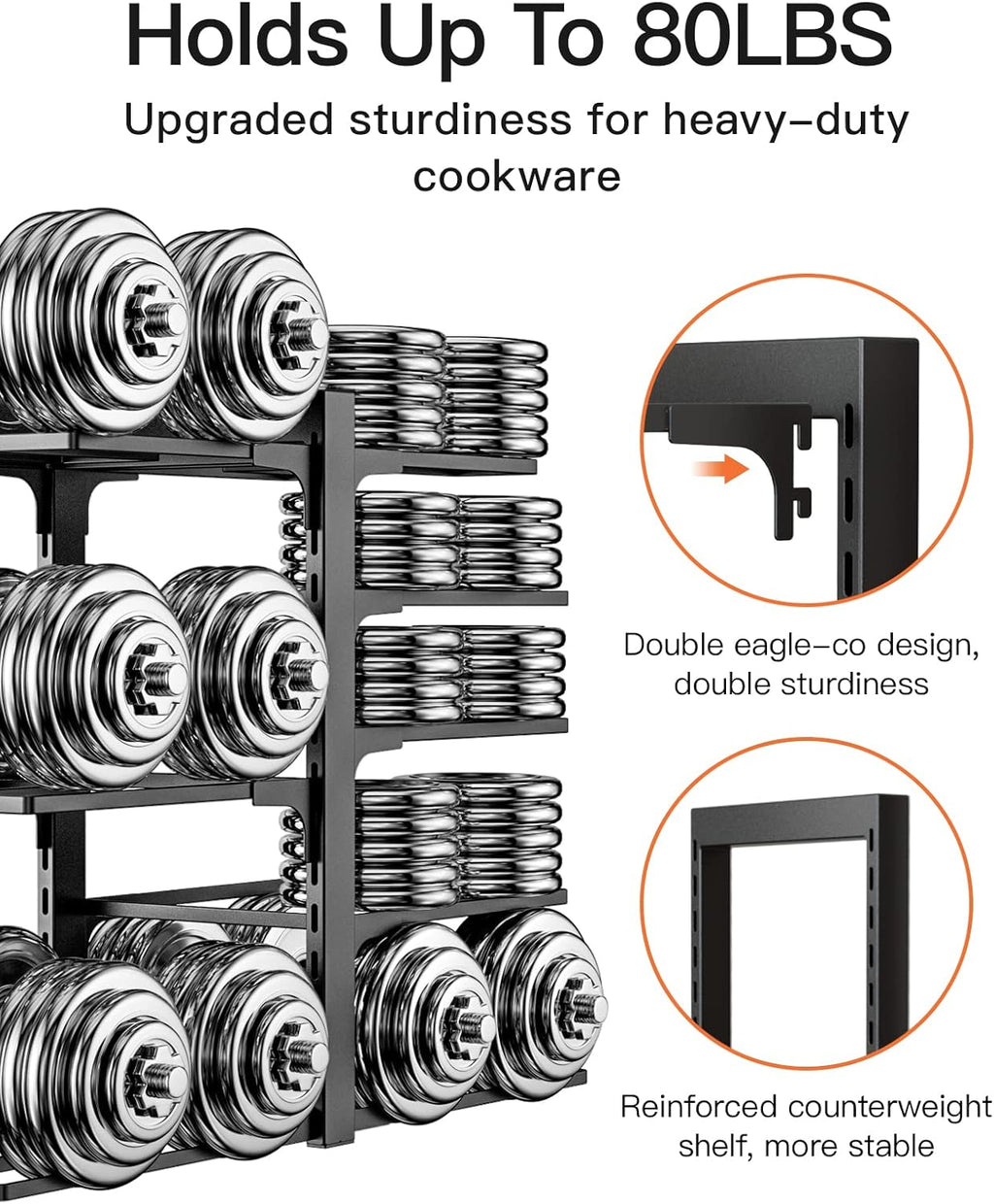 ORDORA Pots and Pans Organizer: Rack for Cabinet, 8-Tier Heavy Duty