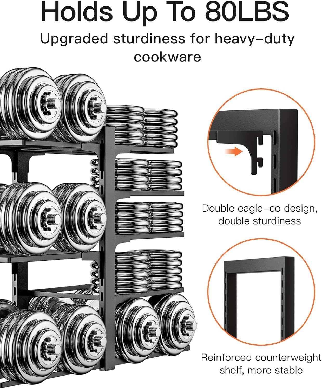 ORDORA Pots and Pans Organizer: Rack for Cabinet, 8-Tier Heavy Duty
