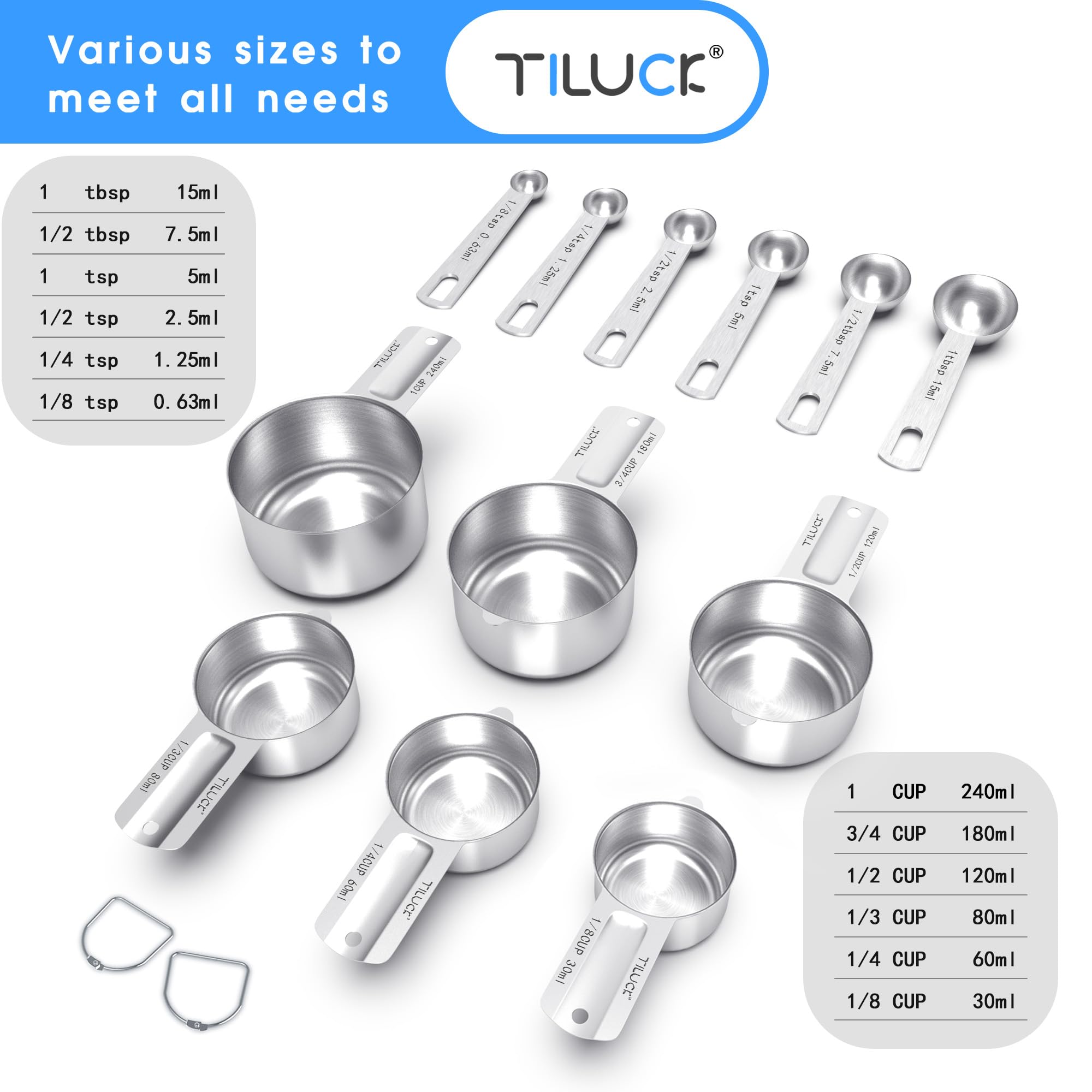 TILUCK Stainless Steel Measuring Cups & Spoons Set, Cups and Spoons,Kitchen Gadgets for Cooking & Baking (10)