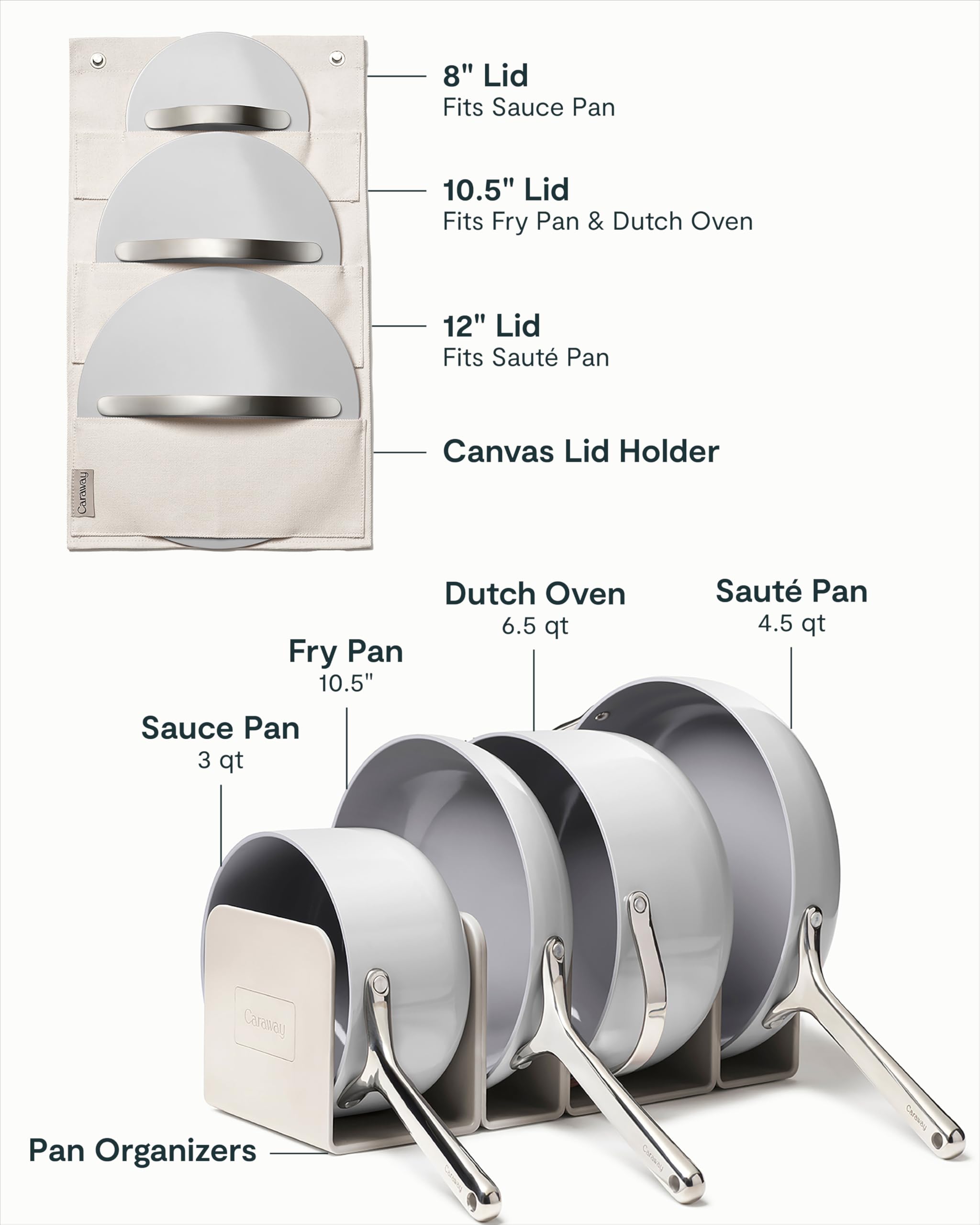Caraway Non-stick Ceramic Cookware Set (12 Piece) Pots, Pans, Lids and Kitchen Storage - PFAS & PFOA Free - Oven Safe Pan Set & Compatible with All Stovetops - Cream