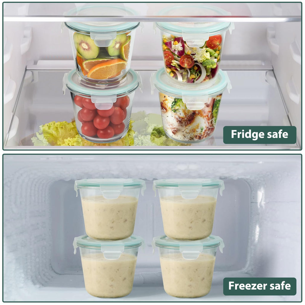 16oz Glass Meal Prep Containers, Airtight 2 Cup Glass Storage Containers with Lids, Heat-Resistant BPA-Free Borosilicate Glass Soup Container for Leftover, Microwave, Dishwasher&Freezer Safe (4 Packs)