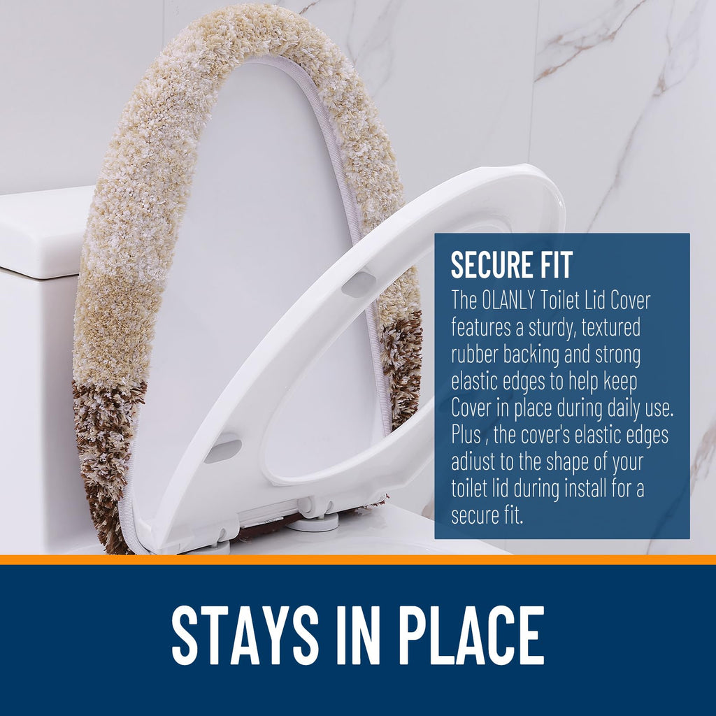 OLANLY Soft Microfiber Bathroom Toilet Lid Cover, Machine Washable Seat Covers, 17.5x15, Stays in Place Rubber Backing, Fits Most Round, Elongated and Oblong Lids, Accessories Decor, Gray