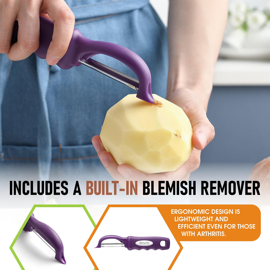 Spring Chef Premium Swivel Vegetable Peeler, Soft Grip Handle and Ultra Sharp Stainless Steel Blades - Perfect Kitchen Peeler For Veggie, Fruit, Potato, Carrot, Apple - Black