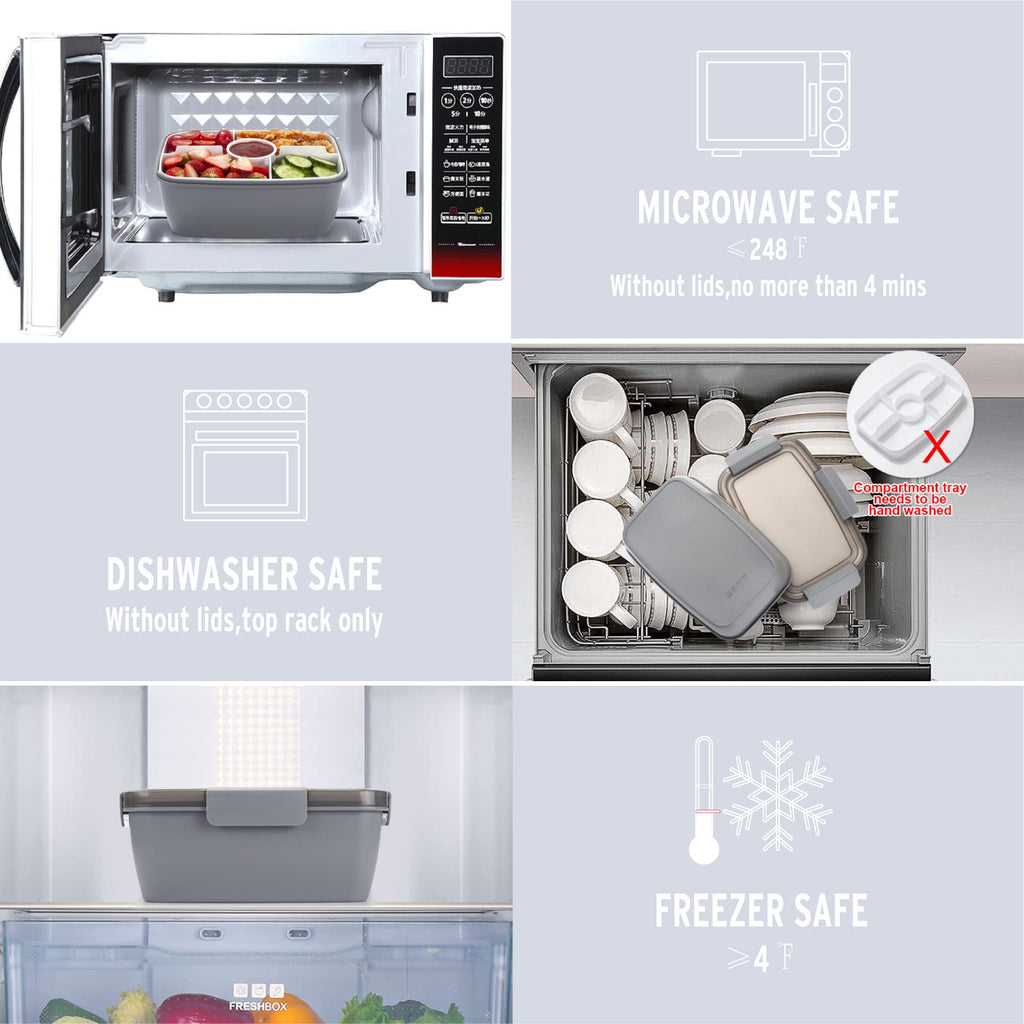 Freshmage Salad Lunch Container To Go, 52-oz Salad Bowls with 3 Compartments, Salad Dressings Container for Salad Toppings, Snacks, Men, Women (Blue)