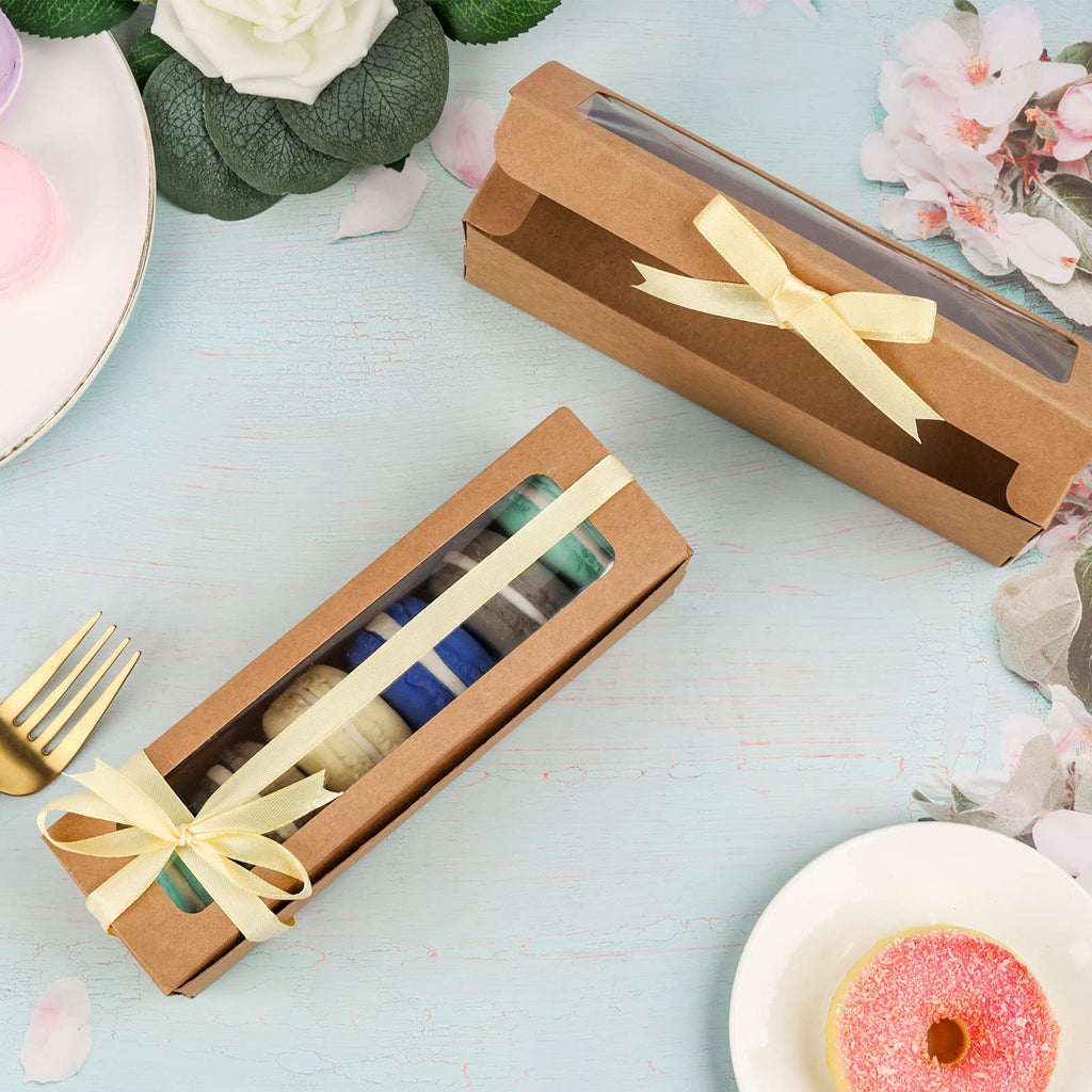 25 Pack Macaron Boxes for 5-7 Macarons Cookie Candy Strawberry Boxes Macaron Container Packaging Boxes with Ribbon for Gift Giving(White)