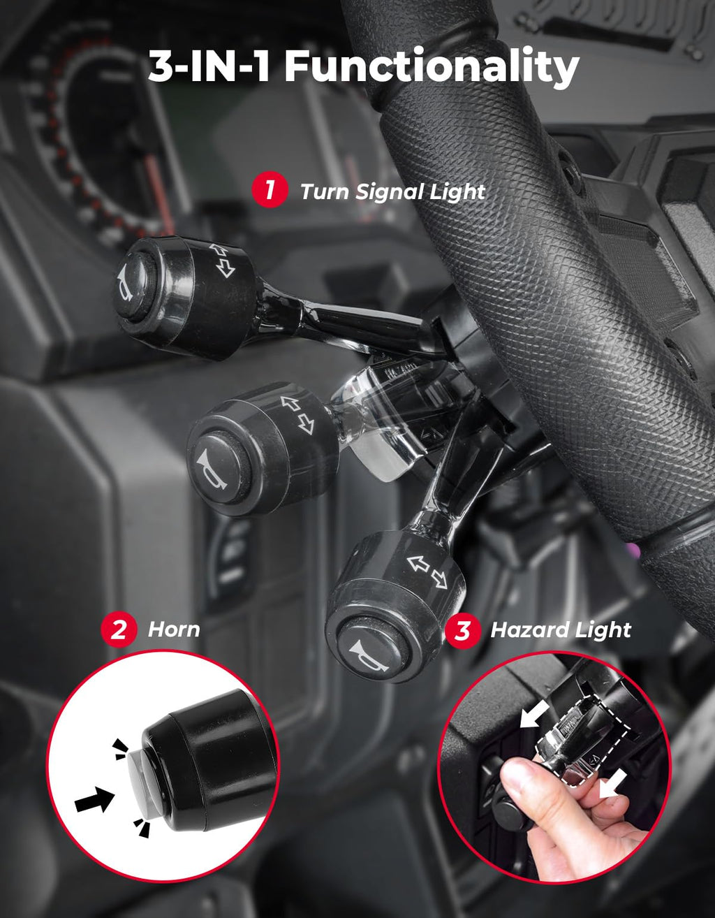 KEMIMOTO UTV Turn Signal Kit with 110D Horn, Pre-Wired, Plug and Play UTV ATV Blinker with Rocker Switch, Triangle Universal Street Legal Turn Signals Compatible with Polaris, Can-Am, Teryx, CFMOTO