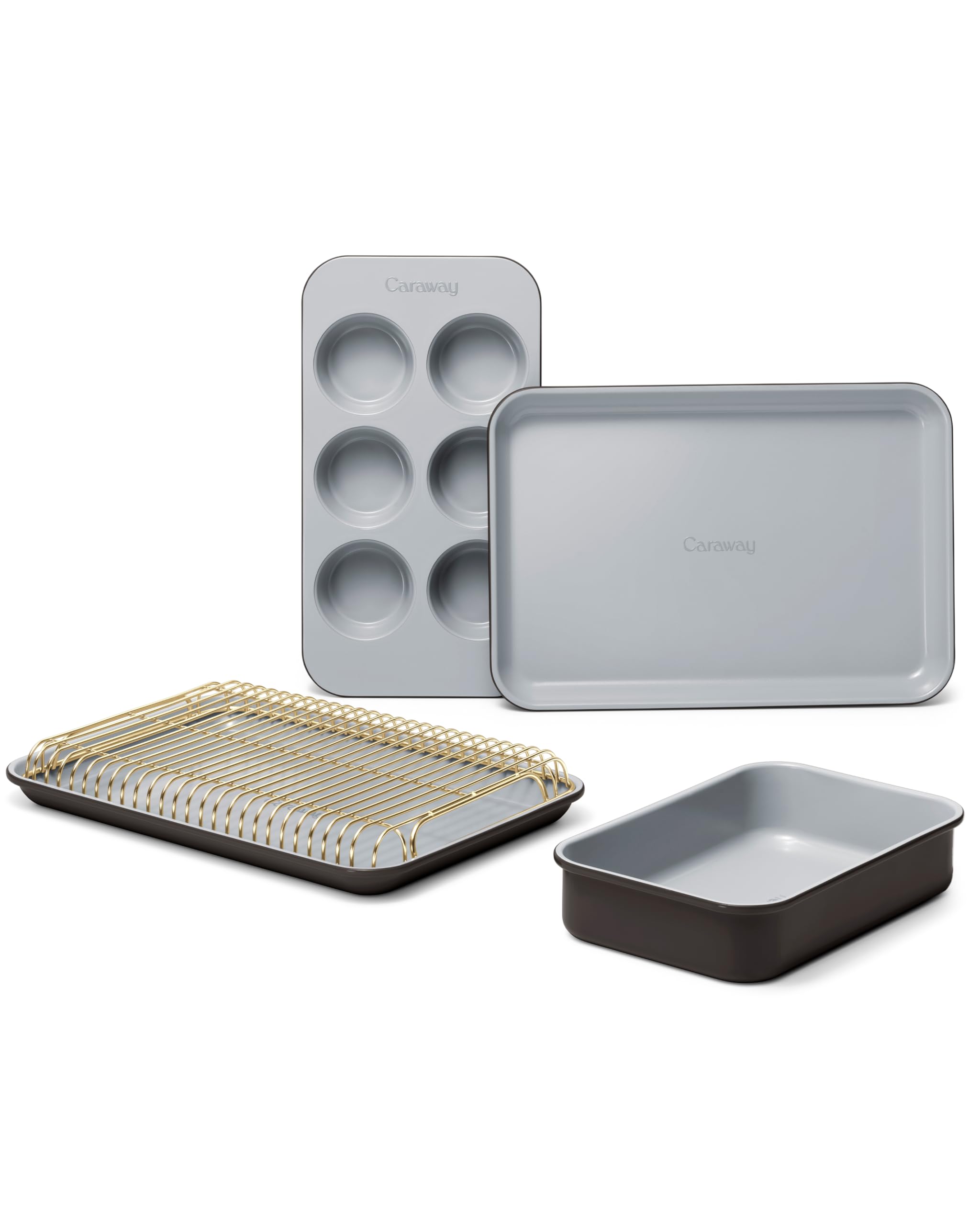 Caraway Mini Bakeware Set – Naturally Non-Stick, Non-Toxic Ceramic Coating – Compact Baking Pans Set for Small Kitchens & Ovens – Includes Baking Sheets, Muffin Pan, Cooling Rack & Storage - Cream