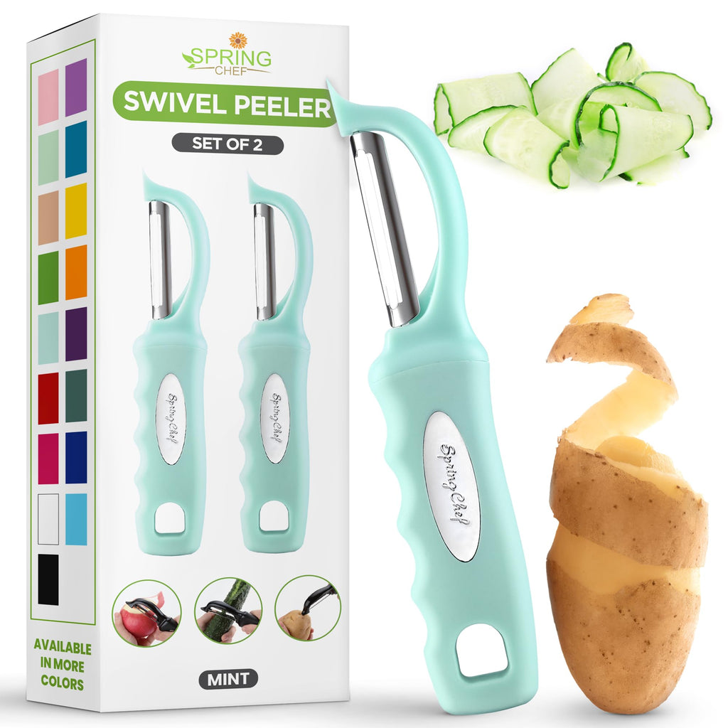 Spring Chef Premium Swivel Vegetable Peeler, Soft Grip Handle and Ultra Sharp Stainless Steel Blades - Perfect Kitchen Peeler For Veggie, Fruit, Potato, Carrot, Apple - Black
