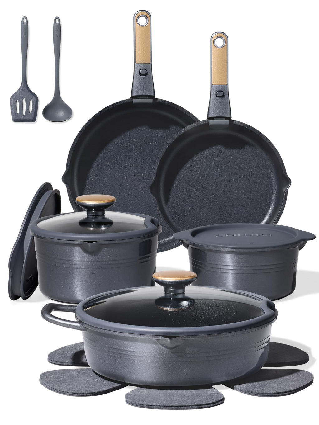 CAROTE 20Pcs Titanium Cookware Set, Pots and Pans Set Non Stick, Kitchen Cooking Set with Detachable Handle, Non Toxic Induction Cookware, Dishwasher/Oven Safe