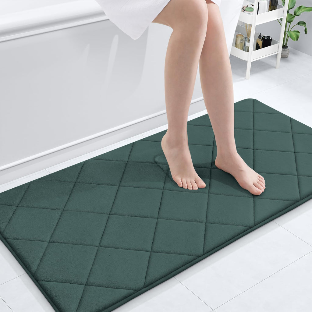 OLANLY Memory Foam Bath Mat 30x20, Ultra Soft and Absorbent Bathroom Rugs, Machine Washable, Comfortable Bath Carpet for Bathroom Floor, Tub and Shower, Black