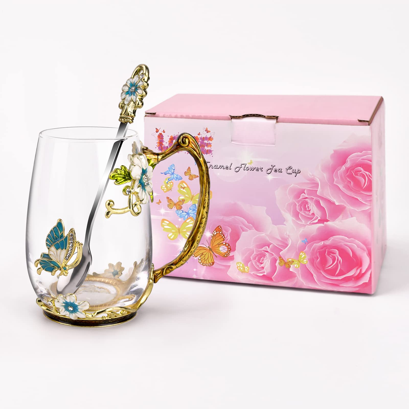 OEAGO Gifts for Mom Women Mothers Day Valentines Day Gifts Glass Coffee Enamels Mug Best Birthday Valentine's for Her Girlfriend Wife from Daughter Son Tea Cup Christmas Stocking Stuffers