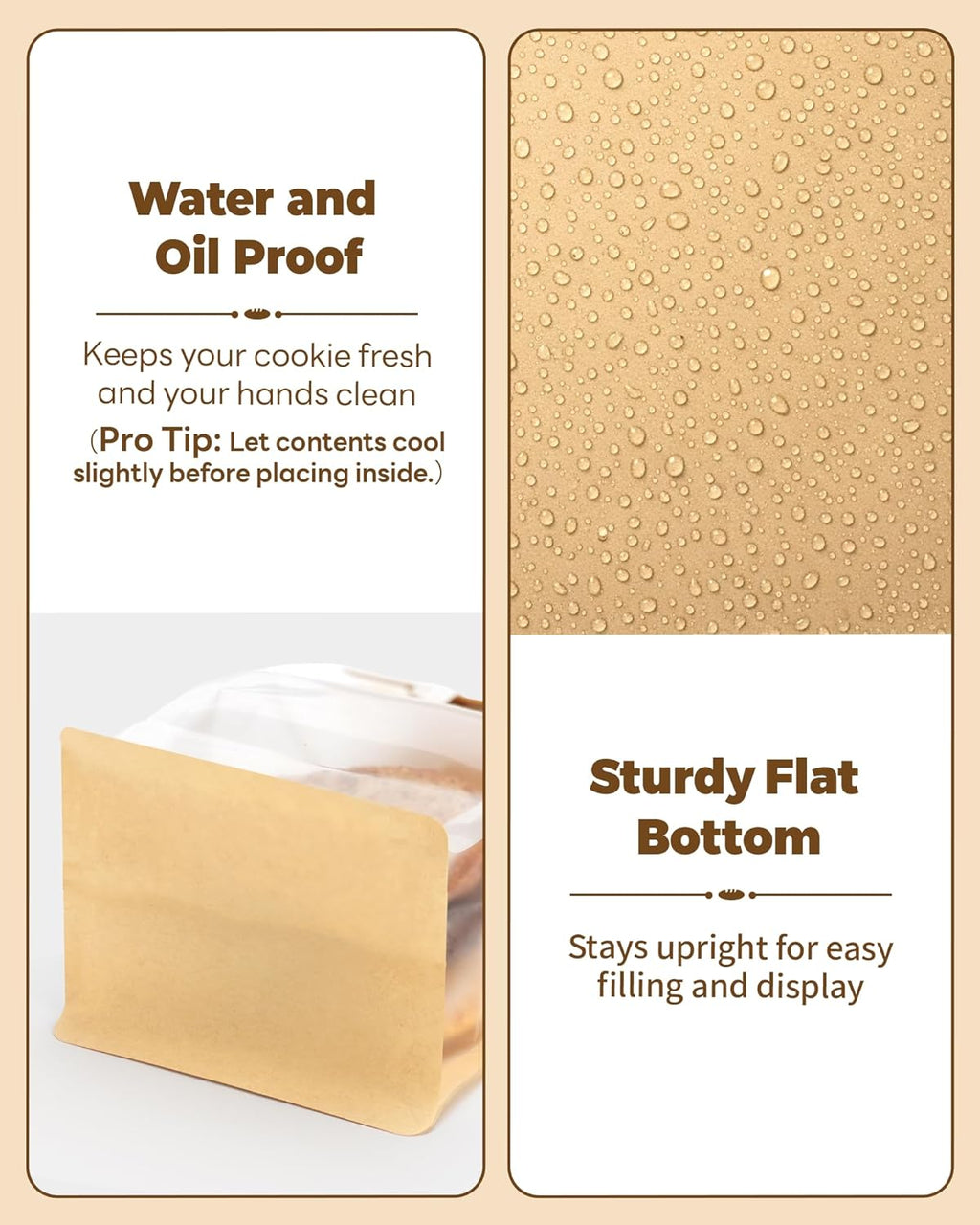 50 Pcs Small Cookie Bags with Seal, 3.9x3.1x8.2 Inches Tin Tie Tab Lock Bakery Bags with Window, Resealable Paper Cookie Packaging Bag for Muffin, Treat, Brownie, Candies, Granola