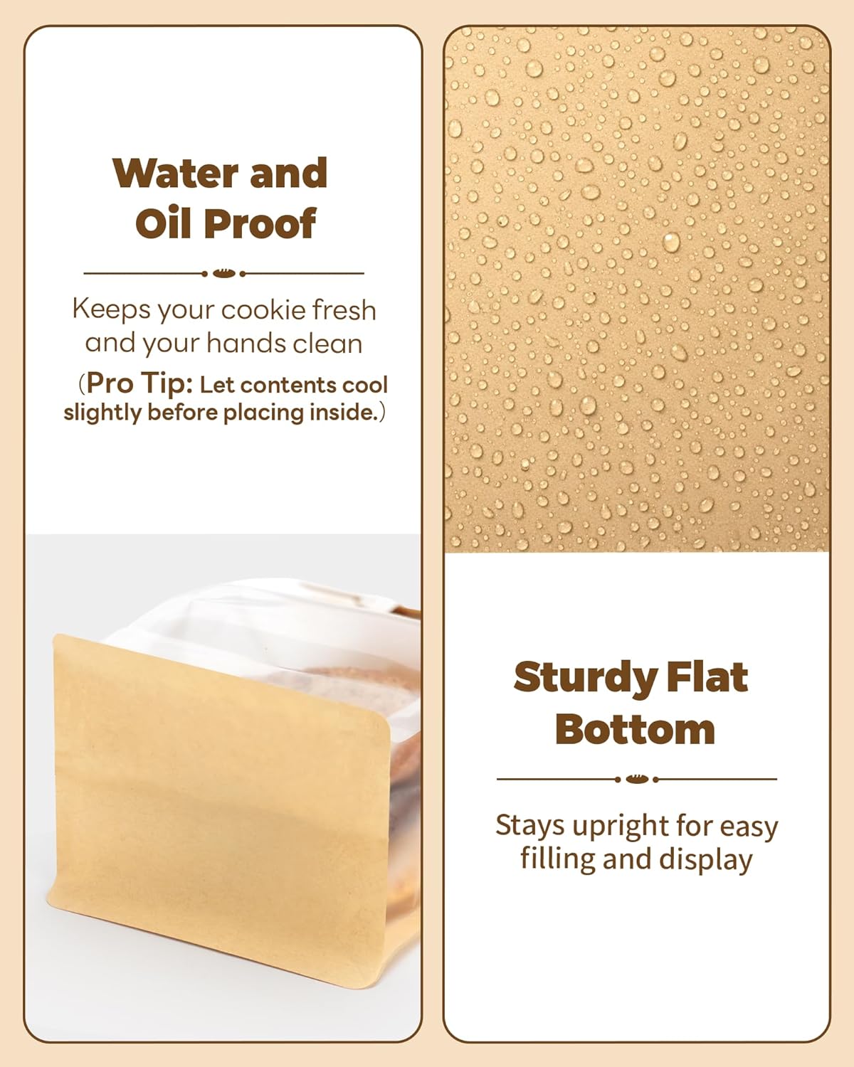 50 Pcs Small Cookie Bags with Seal, 3.9x3.1x8.2 Inches Tin Tie Tab Lock Bakery Bags with Window, Resealable Paper Cookie Packaging Bag for Muffin, Treat, Brownie, Candies, Granola