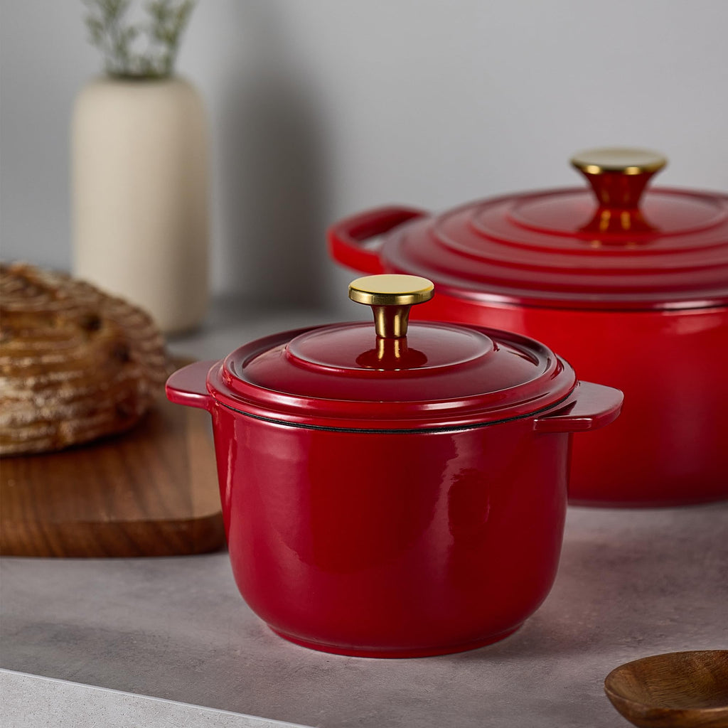 CAROTE 2QT Enameled Cast Iron Dutch Oven Pot with Lid, Mini Round Dutch Oven for Small Sourdough Bread, Stews, Soups, Sauces, Beans, Rice, Serves 1-2, Dual Handles, Healthy & Non-Toxic, All Stovetop Compatible, Oven Safe up to 500° F, White