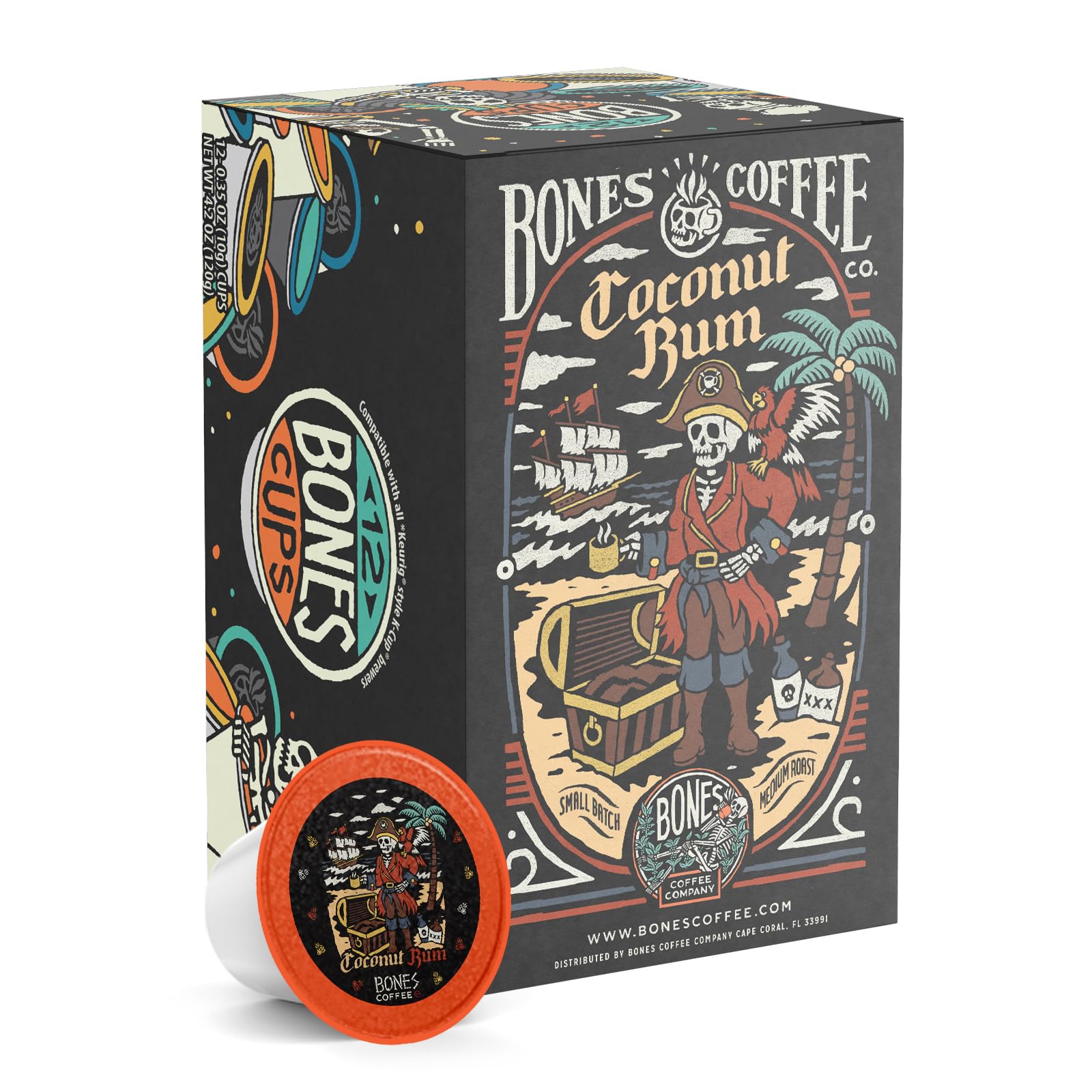 Bones Coffee Company Flavored Coffee Bones Cups Highland Grog Butterscotch Caramel | 12ct Single-Serve Coffee Pods Compatible with Keurig 1.0 & 2.0 Keurig Coffee Maker