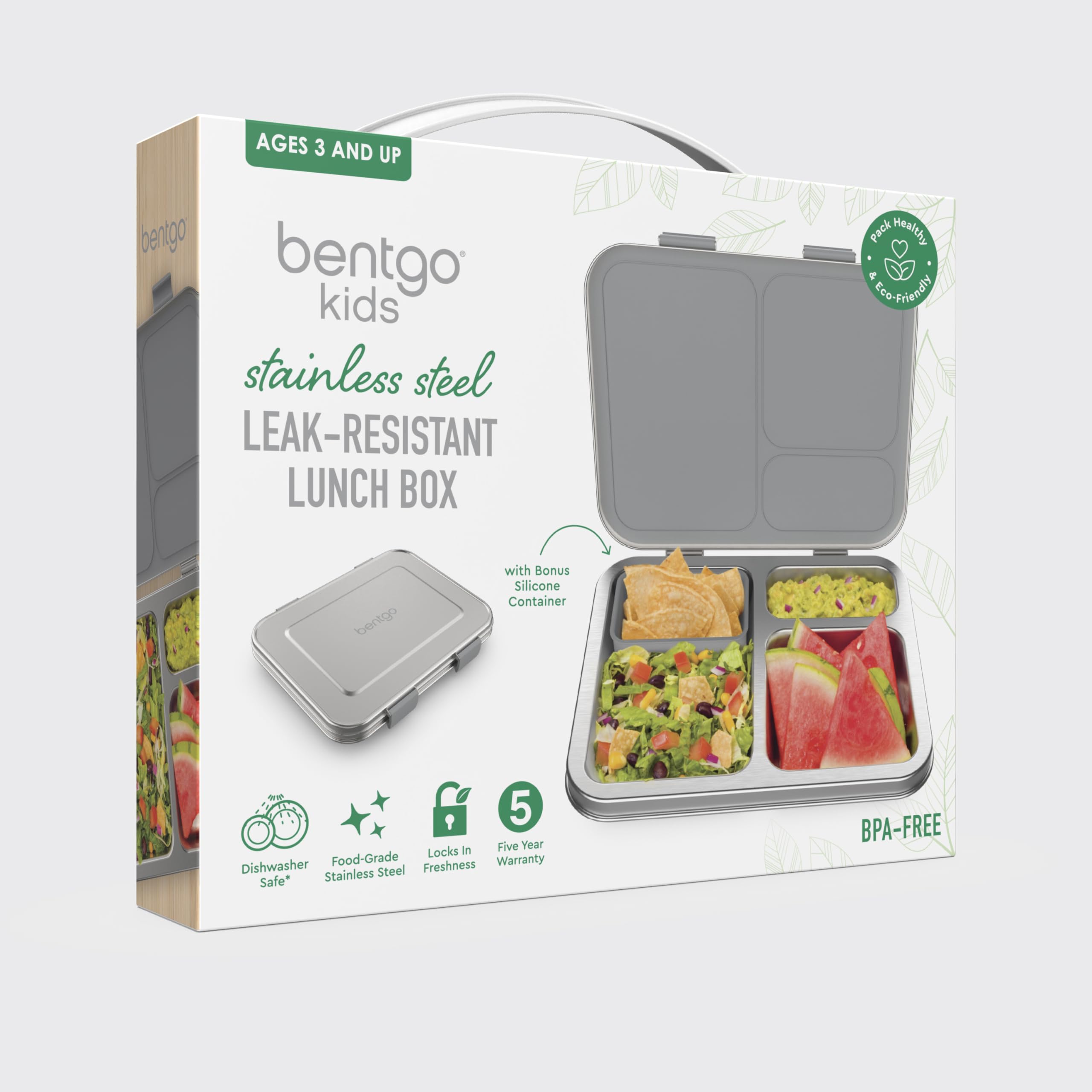 Bentgo Kids Stainless Steel Leak-Resistant Lunch Box - 3-Compartments with Bonus Silicone Container, Durable, Eco-Friendly, Dishwasher Safe, BPA-Free, Ideal for School, Ages 3+ (Blue)