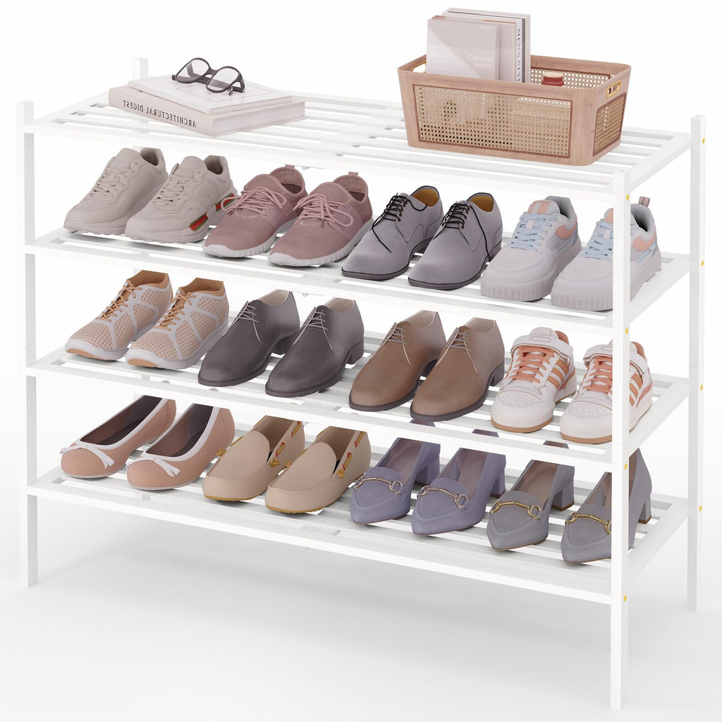 Smiry Bamboo Shoe Rack 3-Tier, Stackable Wooden Shoe Organizer for Entryway & Closet, Free Standing Wood Shoe Storage Shelf for Front Door & Small Spaces, Natural