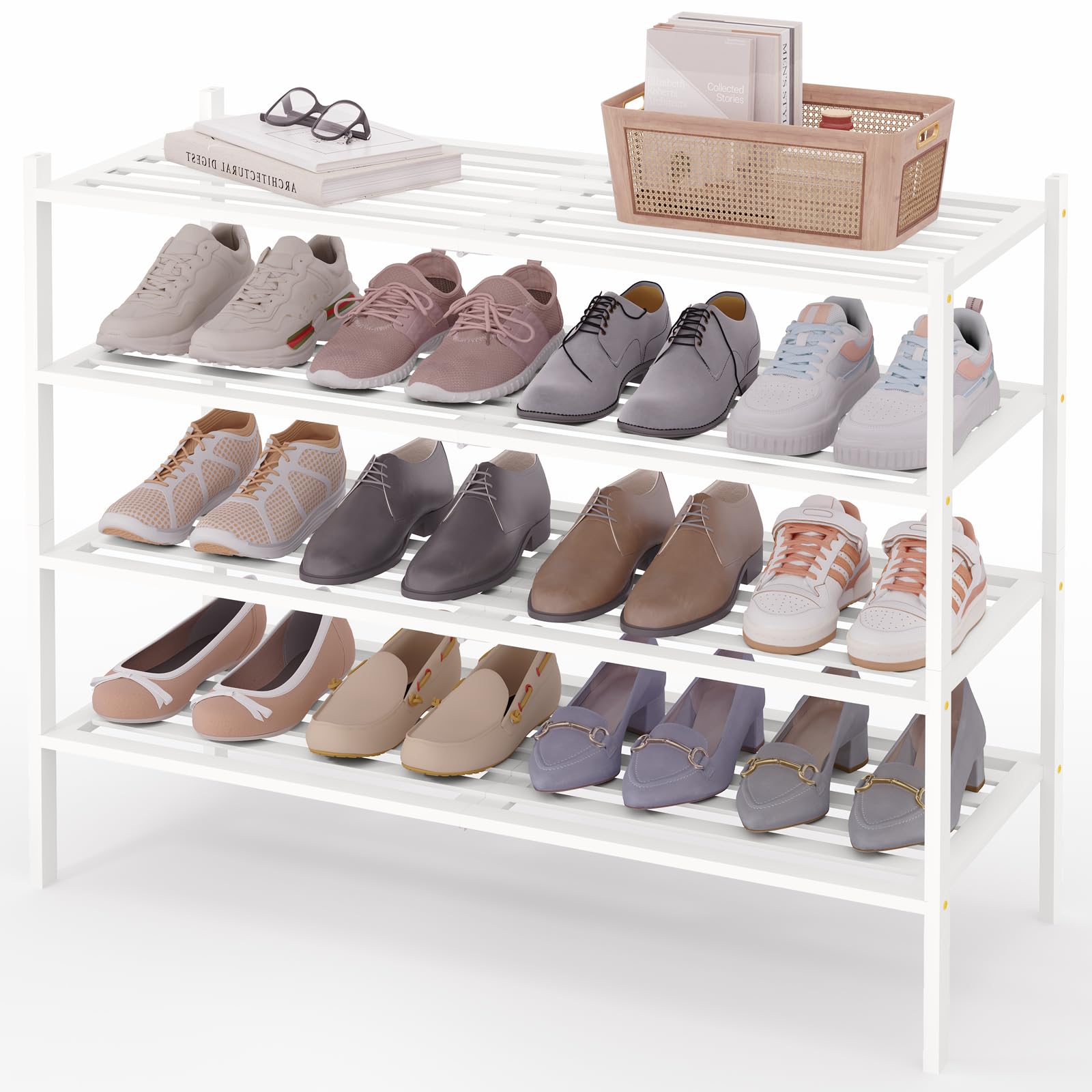 Smiry Bamboo Shoe Rack 3-Tier, Stackable Wooden Shoe Organizer for Entryway & Closet, Free Standing Wood Shoe Storage Shelf for Front Door & Small Spaces, Natural