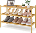 Smiry Bamboo Shoe Rack, 3 Tier Shoe Organizer for Entryway & Closet, Stackable Free Standing Storage Shelf for Shoes, Bags & Plants, Natural