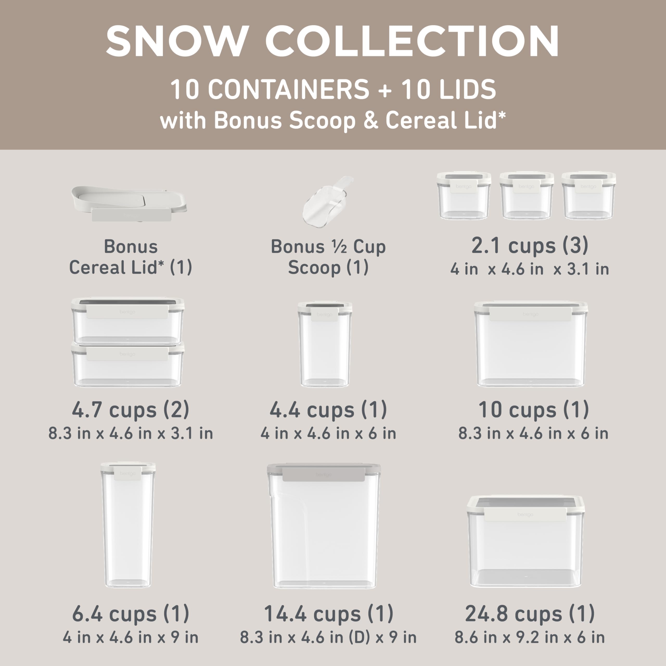 Bentgo Pantry - 3-Piece All Purpose Scoop Set, 1/2 Cup (4 oz) Spoon, Clear & Lightweight, Ideal for Scooping Flour, Sugar, Coffee, Candy, & More for Kitchen and Pantry Containers (Clear)