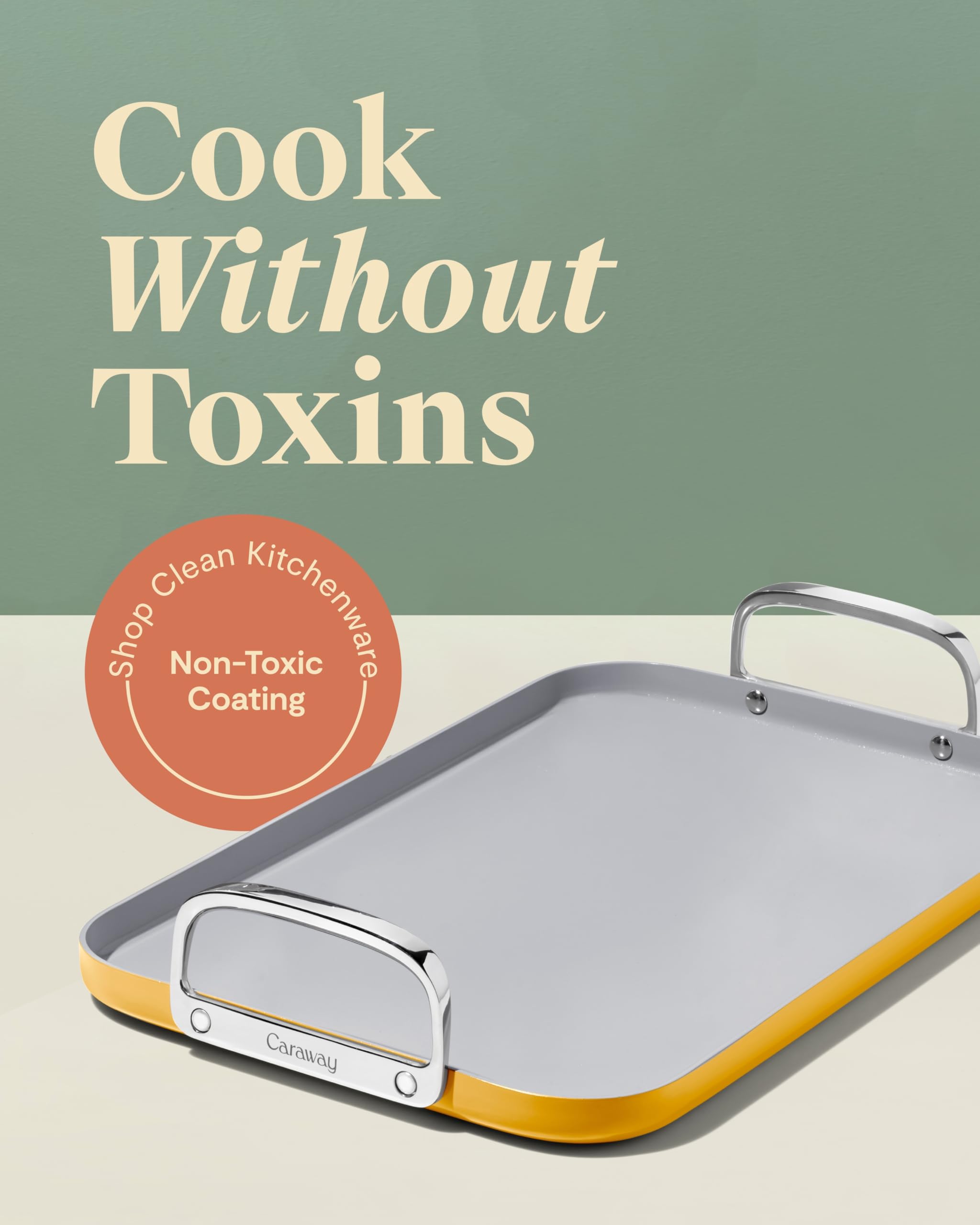 Caraway Double Burner Griddle - 19x12” Griddle Pan - Non-Stick Ceramic Coated - Non Toxic, PTFE & PFOA Free - Oven Safe & Compatible with All Stovetops - Cream