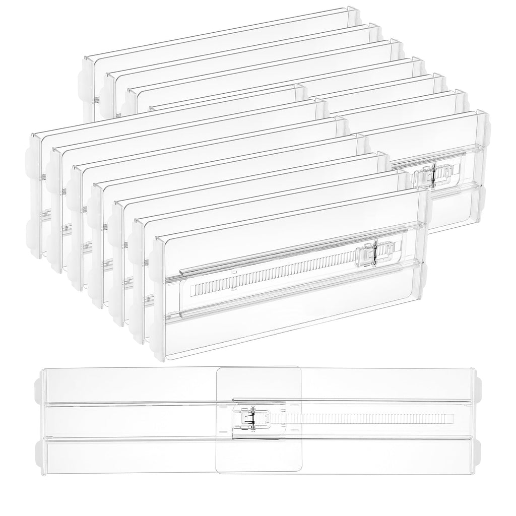 Vtopmart 12 Pack Drawer Dividers for Clothes, 4" High 10.2"-16.5" Adjustable Expandable Dresser Drawer Organizer, Clear Plastic Separators for Dresser, Baby Clothing, Underwear, Cosmetic, Toiletries