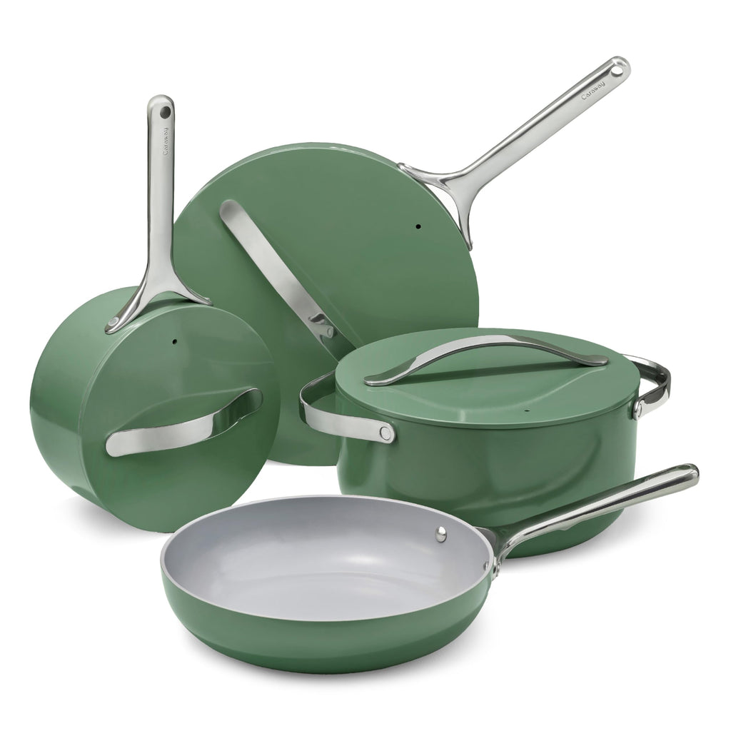 Caraway Non-stick Ceramic Cookware Set (12 Piece) Pots, Pans, Lids and Kitchen Storage - PFAS & PFOA Free - Oven Safe Pan Set & Compatible with All Stovetops - Cream