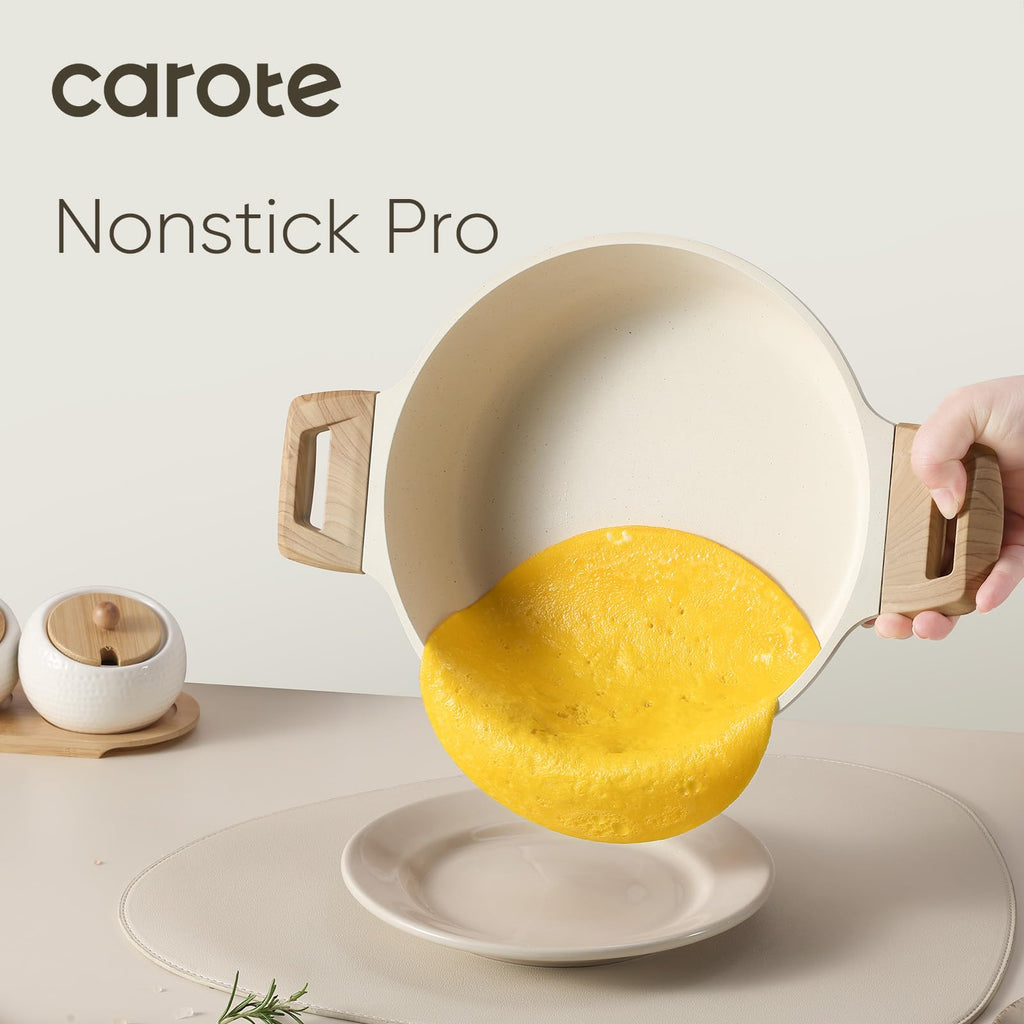 CAROTE Nonstick Stock Pot with Lid Soup Pot, 4 Quart with Lid, Casserole Super Easy to Clean Non Stick Cooking Pot Cookware PFOA Free, White Granite