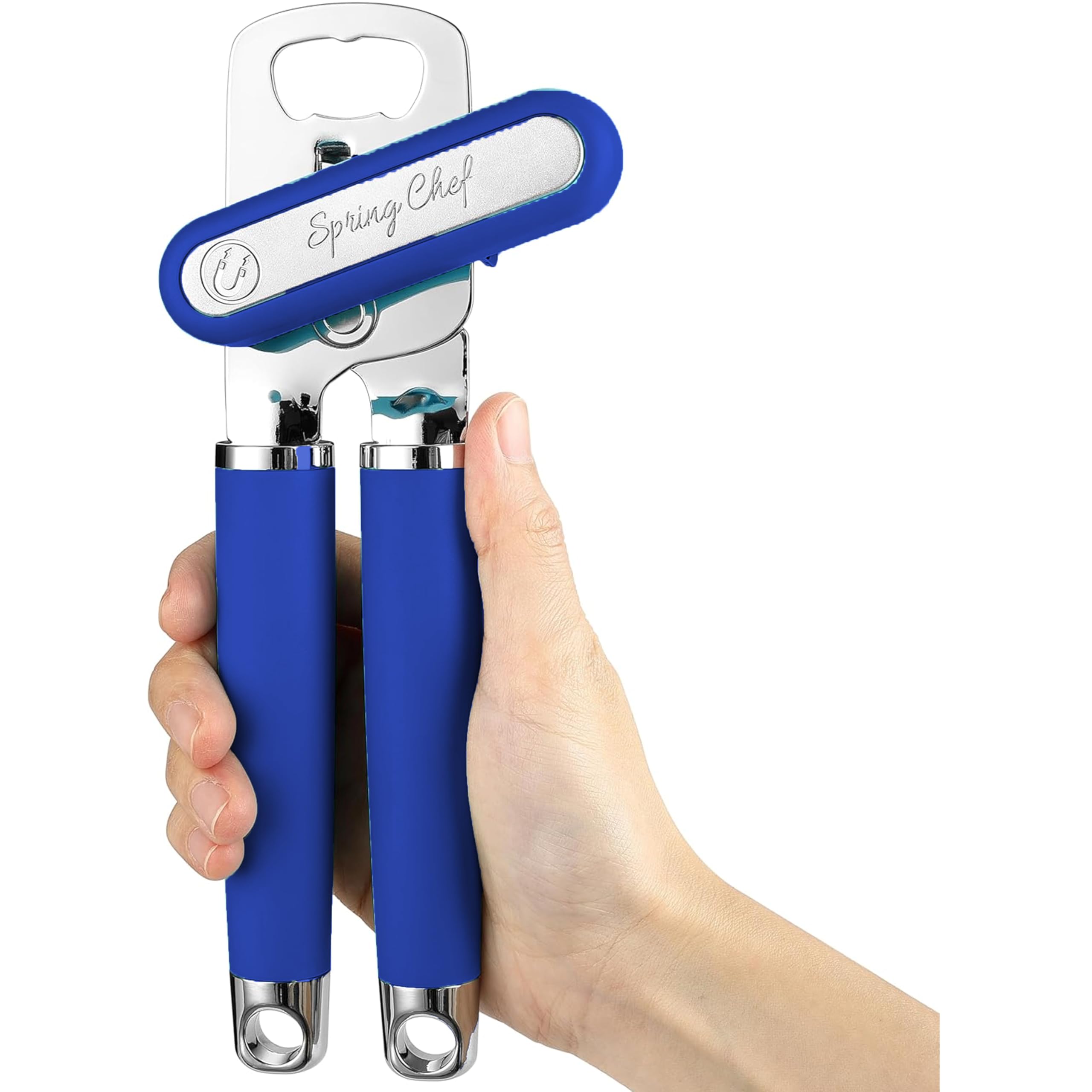 Spring Chef Stainless Steel Can Opener - Manual with Soft Grip Handles, Easy Turn, Heavy Duty Hand Can Openers for Seniors with Smooth Edge - Magnetic Lid Remover - Black