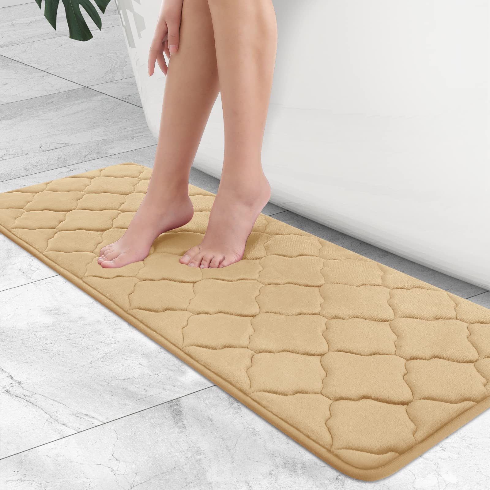 OLANLY Memory Foam Bath Mat Rug 24x16, Ultra Soft and Absorbent Bathroom Rugs, Non-Slip, Comfortable, Machine Washable Bath Carpet for Bathroom Floor, Tub, Shower and Home Decor Accessories, Black