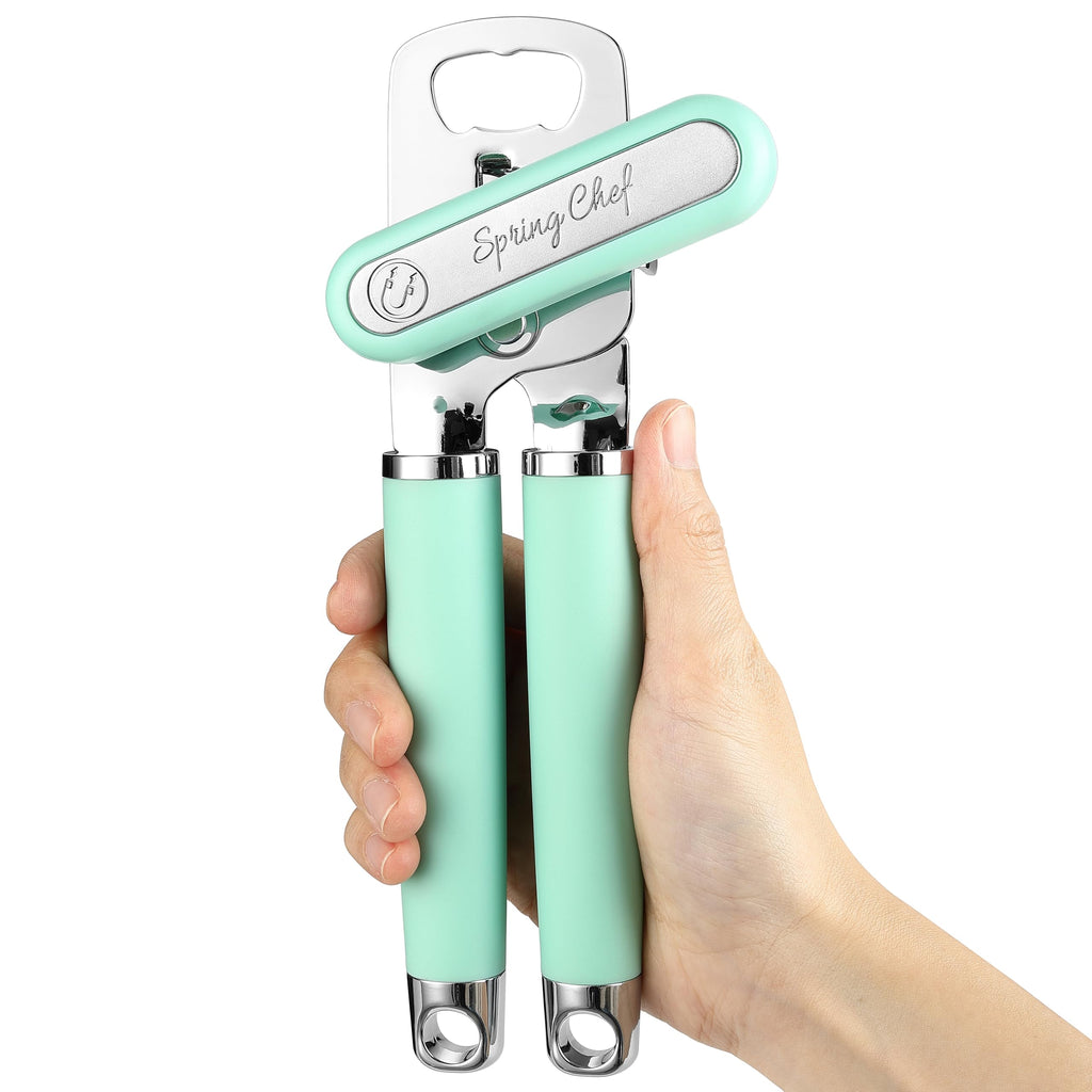 Spring Chef Stainless Steel Can Opener - Manual with Soft Grip Handles, Easy Turn, Heavy Duty Hand Can Openers for Seniors with Smooth Edge - Magnetic Lid Remover - Black