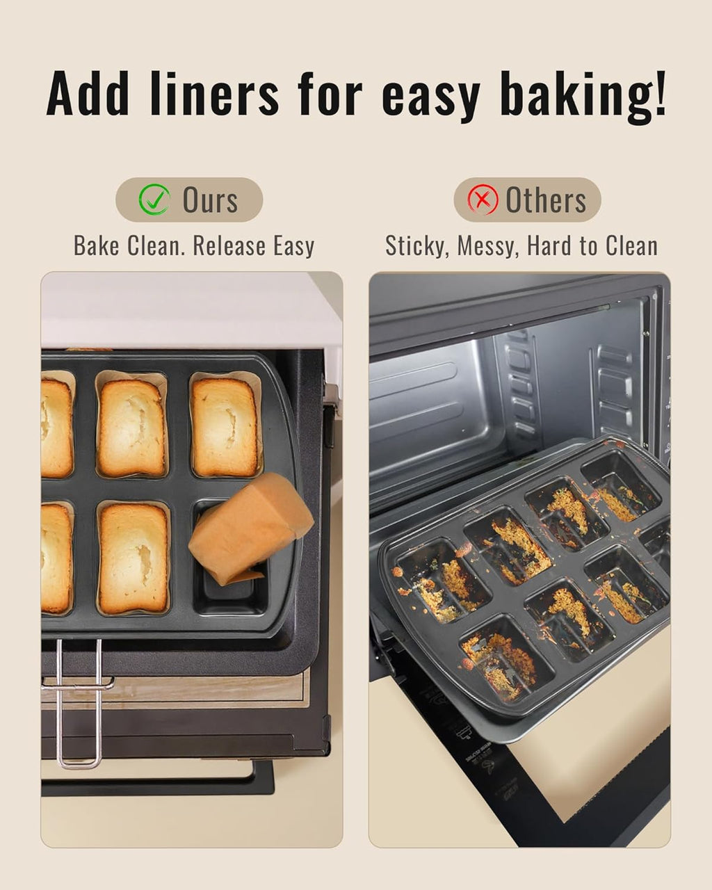 100 Pcs Mini Loaf Pan Liners Compatible with Wilton Mini Loaf Pan, Natural Parchment Paper Cupcake Liners, Petite Loaf Baking Cups for Cupcake, Muffin, Brownies, 3.15 * 1.97 * 1.57inch