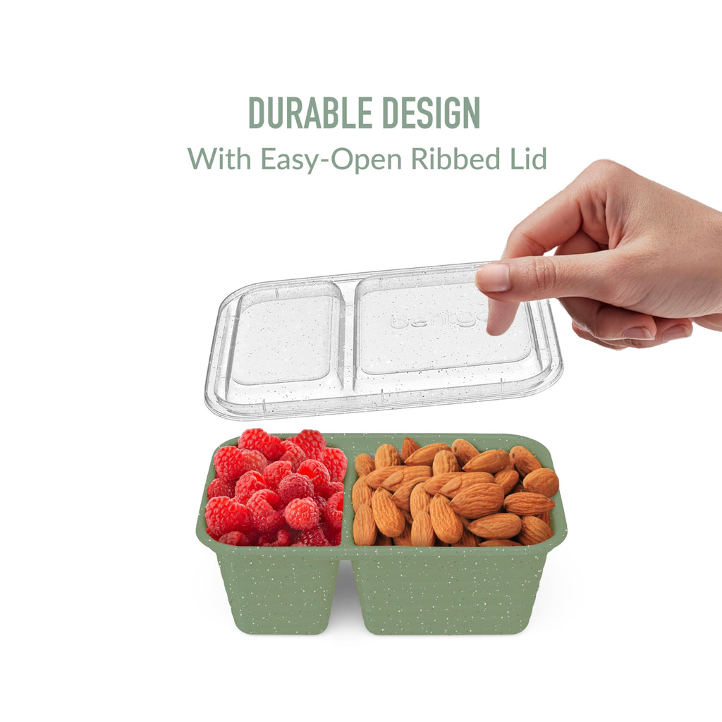 Bentgo Prep - 2-Compartment Snack Containers with Lids - Reusable, Microwaveable, Durable, PFAS & BPA-Free, Freezer, & Dishwasher-Safe Meal Prep Food Storage - 10 Trays & 10 Lids (Basil Glitter)