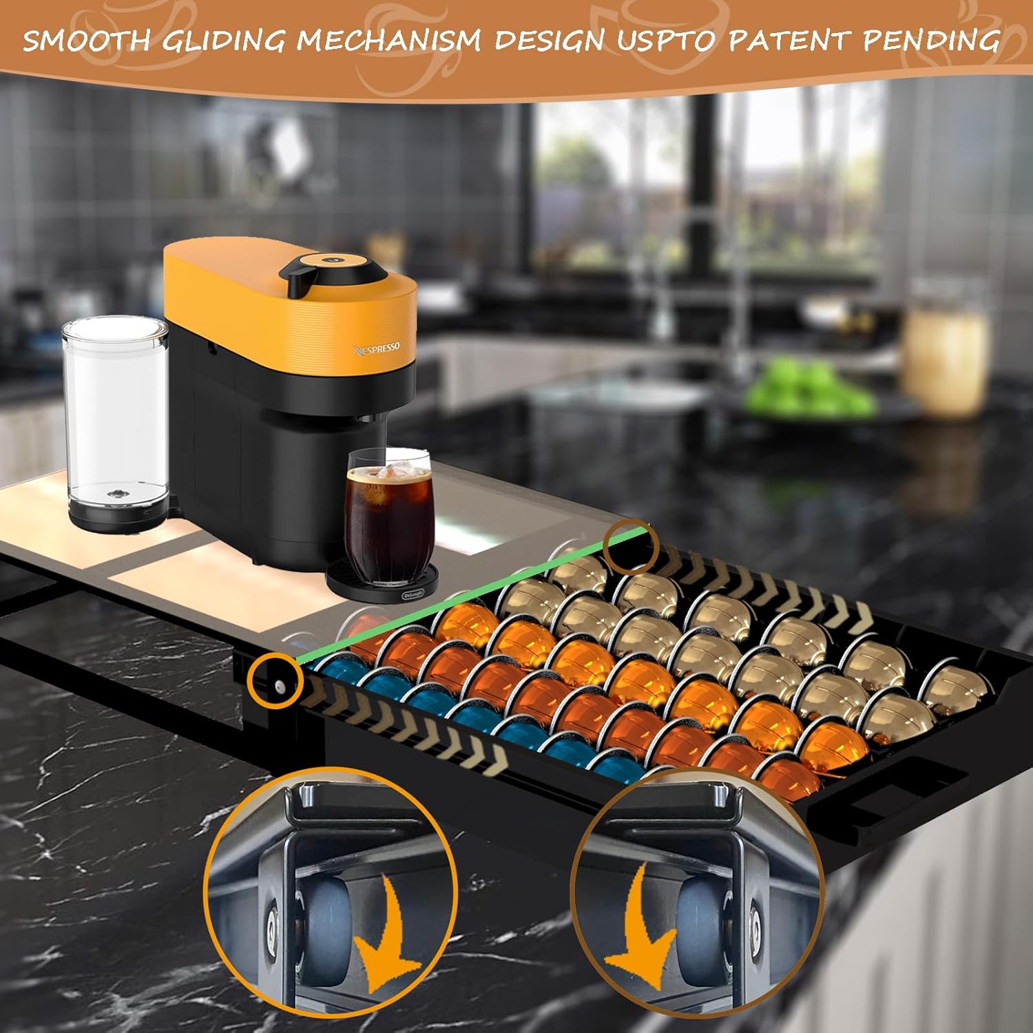 Heavy Duty Crystal Acrylic Sleek Coffee Pods Holder with Beautiful Solid Pod Drawer, Compatible for All Nespresso VertuoLine Pods, Great Capacity Holds up to 60 Small or 40 Big Vertuoline Pods