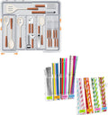 Homecor Silverware Organizer - Expandable Large Kitchen Drawer Organizer Utensil Organizer with 2 Removable Knife Blocks & 2 PACK Acrylic Straw Holder for Cabinet Door