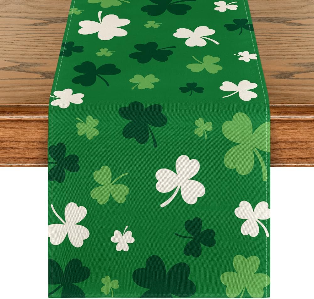 Artoid Mode Green Shamrock St. Patrick's Day Table Runner, Seasonal Spring Kitchen Dining Table Decoration for Home Party Decor 13x72 Inch