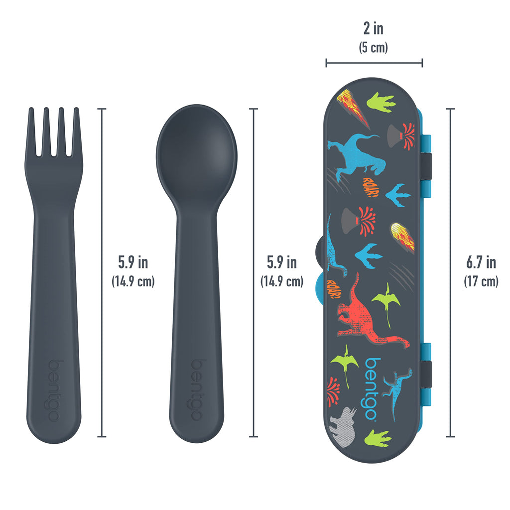 Bentgo Kids Utensil Set - Reusable Plastic Fork, Spoon & Storage Case BPA-Free Materials, Easy-Grip Handles, Dishwasher Safe Ideal for School Lunch, Travel, Outdoors (Rainbows and Butterflies)