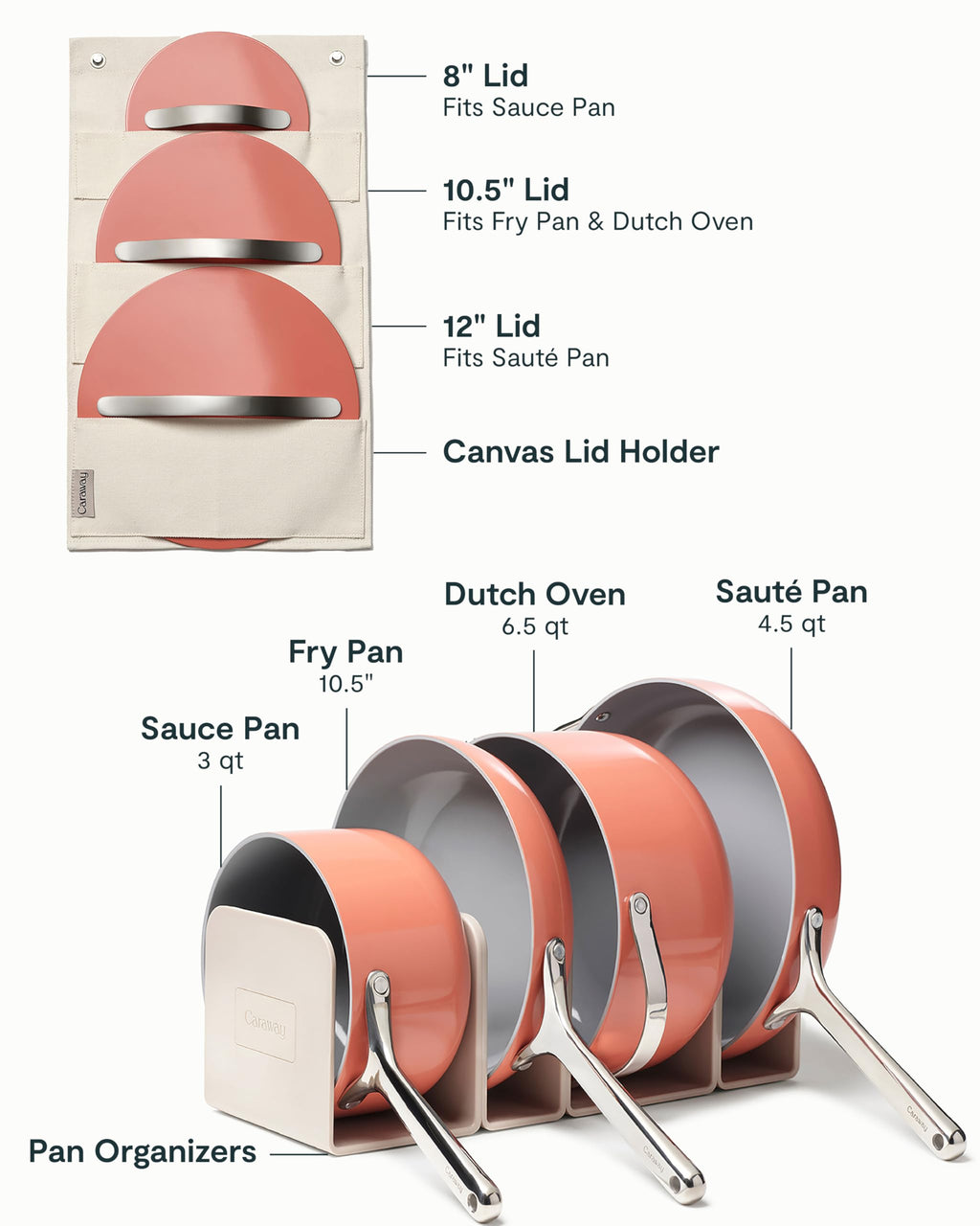 Caraway Non-stick Ceramic Cookware Set (12 Piece) Pots, Pans, Lids and Kitchen Storage - PFAS & PFOA Free - Oven Safe Pan Set & Compatible with All Stovetops - Cream