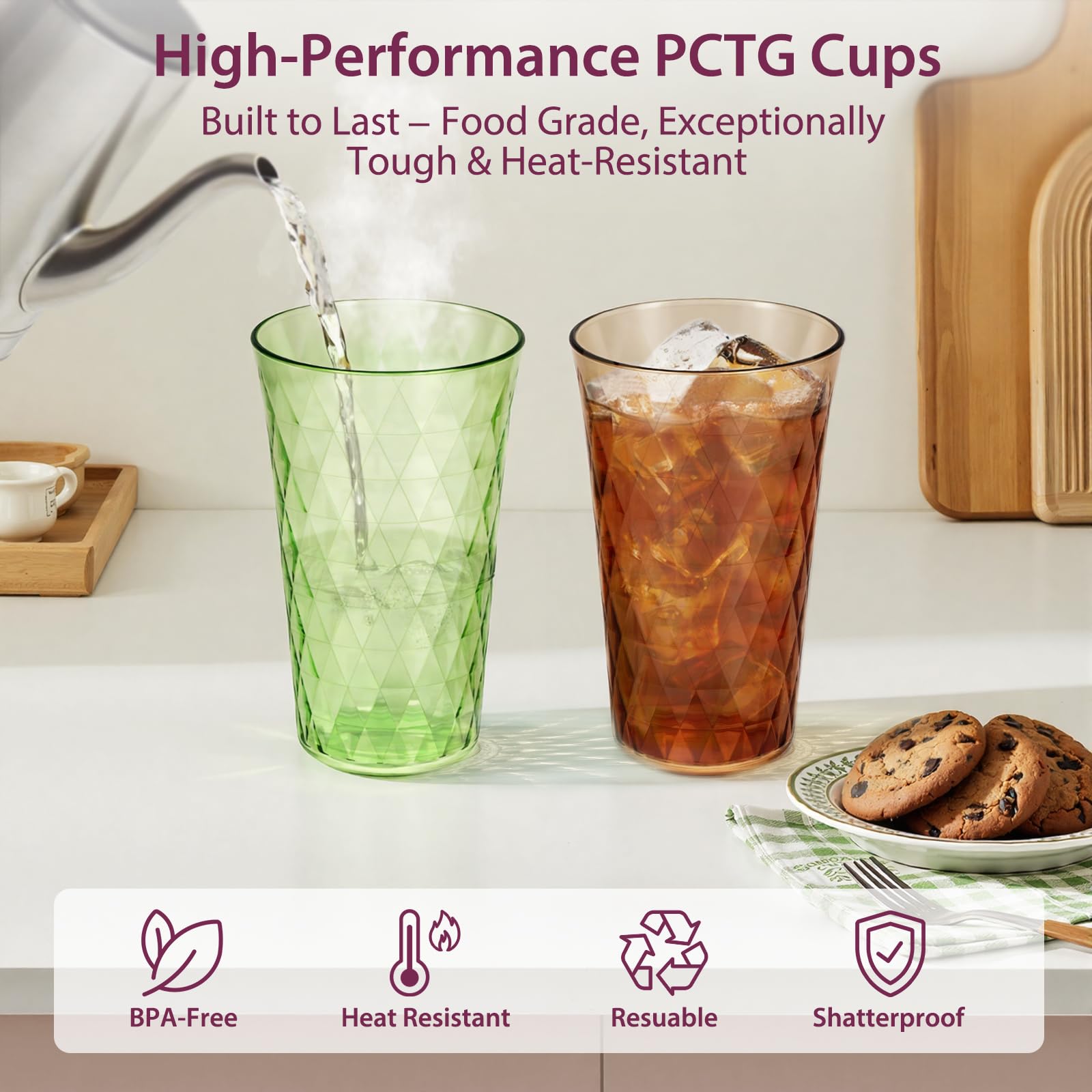 Freshmage 8 Pack 20 oz Unbreakable Plastic Drinking Glasses, All-Clear Reusable Drinking Cups- BPA Free, Dishwasher & Microwave Safe, Stackable Tumblers for Home, Outdoor, Camping, Picnic, Pool