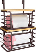 2 Pack Stackable Trash Bag Holder with Bamboo Top, 2025 Pro Wall Mount Laundry Room Organization, Djustable Hooks for Cabinet Door - Organizers in Kitchen/Pantry/Laundry Room, Brown