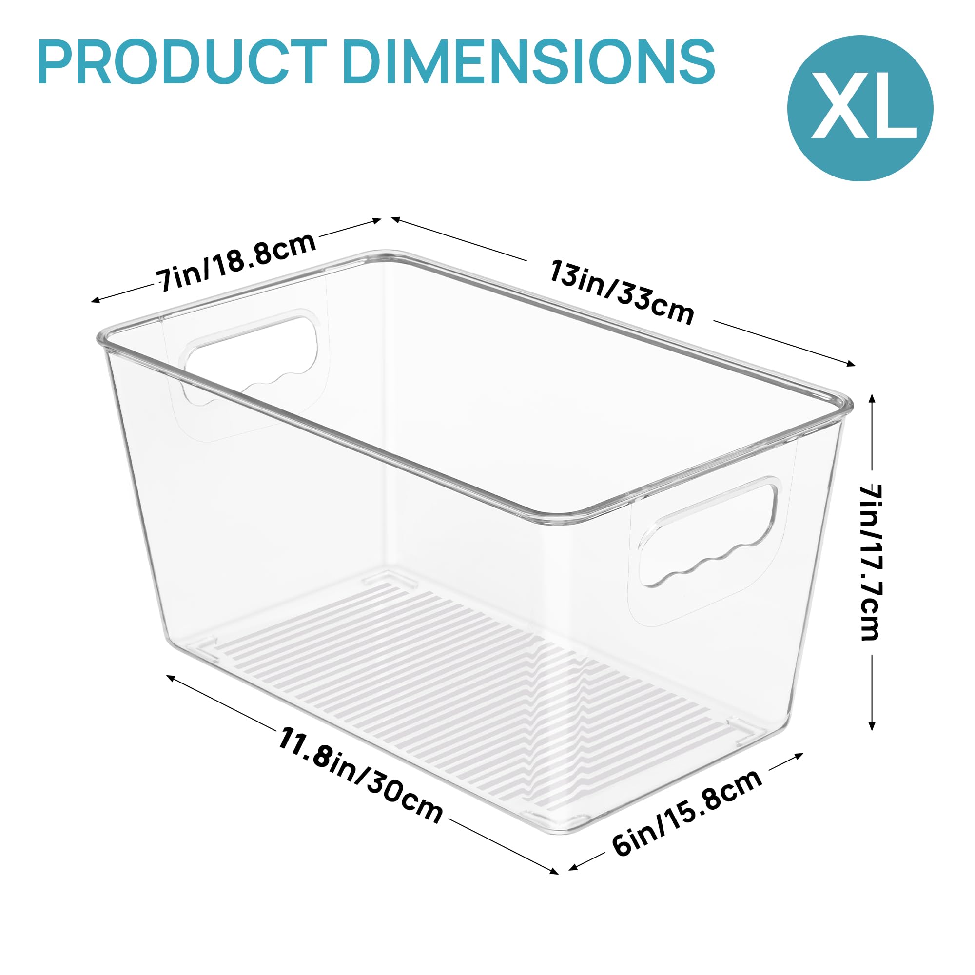Vtopmart 6 PCS Clear Plastic Storage Bins, Pantry Organizer Containers with Handle for Refrigerator, Fridge, Cabinet, Kitchen, Countertops, Cupboard, Home Organization and Storage, XL